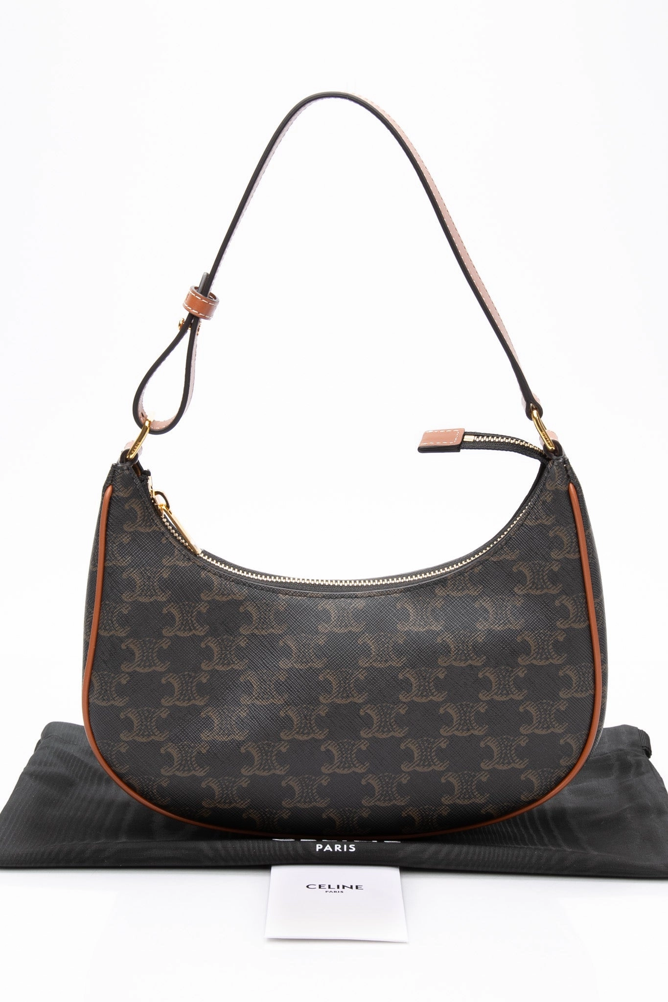 CELINE Tan Ava Bag in Triomphe Canvas and Calfskin Shoulder Bag (New)