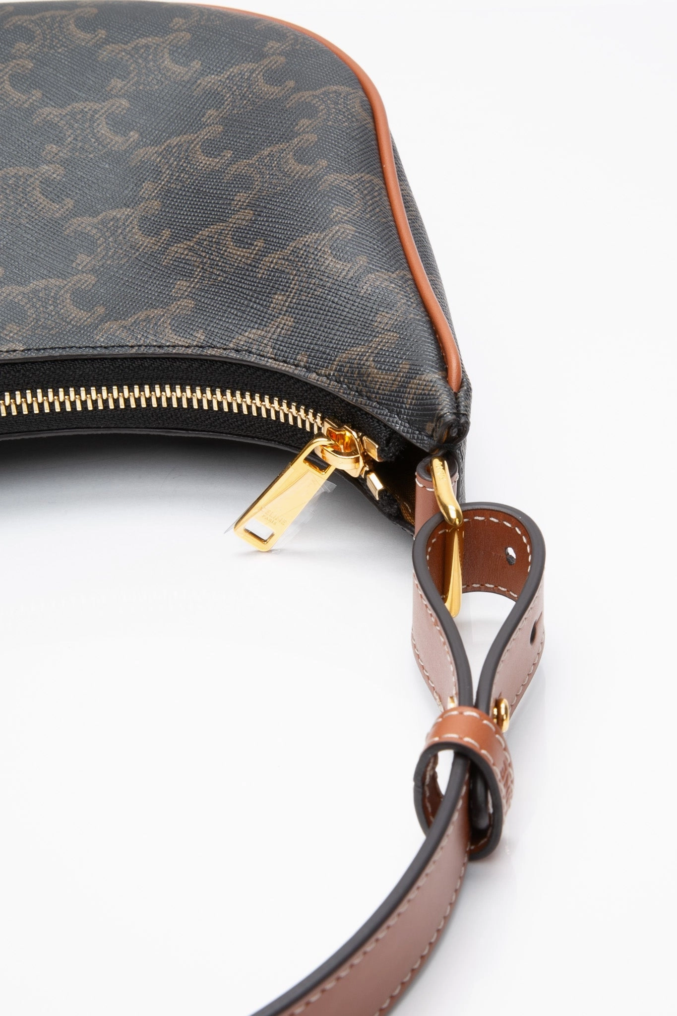 CELINE Tan Ava Bag in Triomphe Canvas and Calfskin Shoulder Bag (New)
