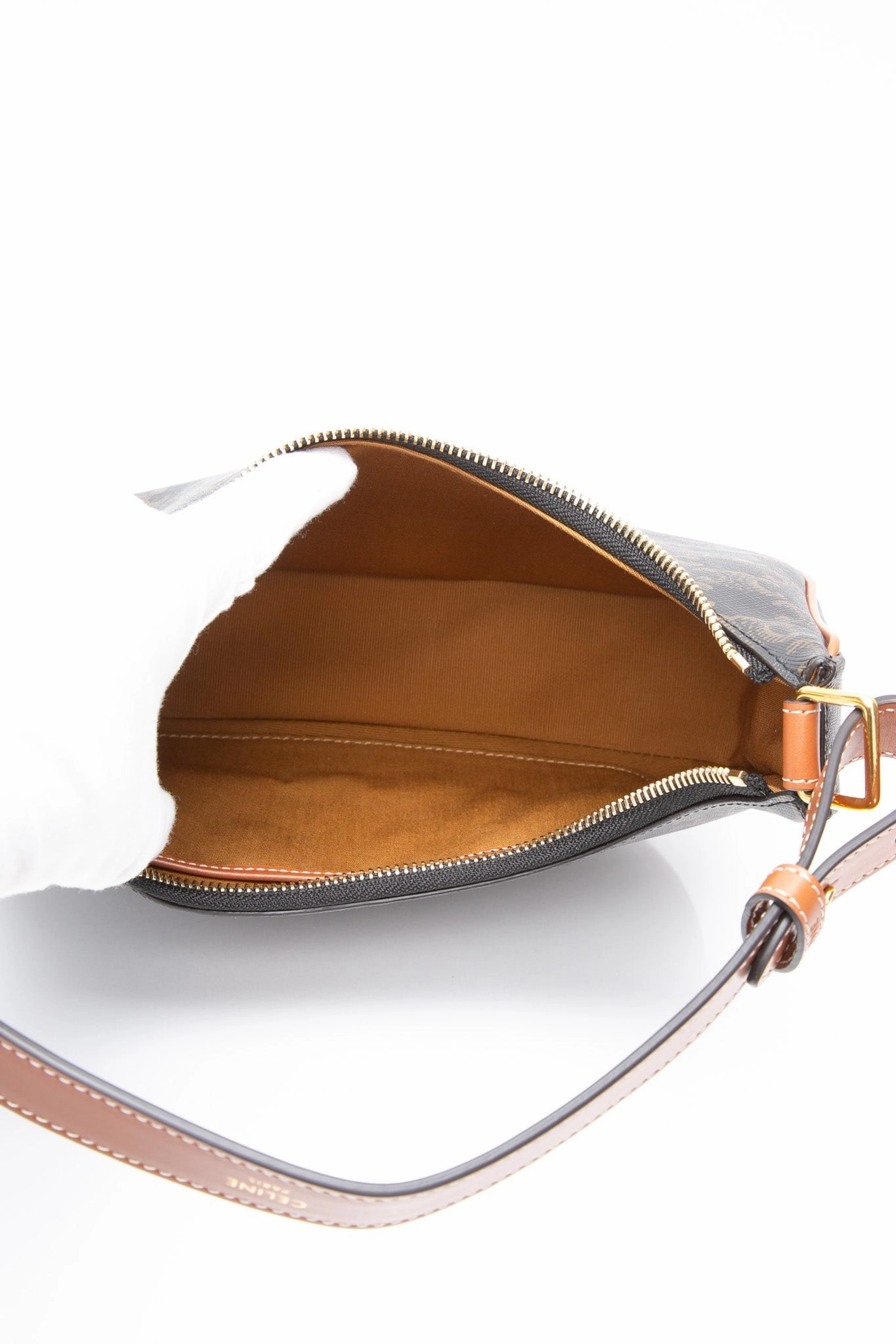 CELINE Tan Ava Bag in Triomphe Canvas and Calfskin Shoulder Bag (New)