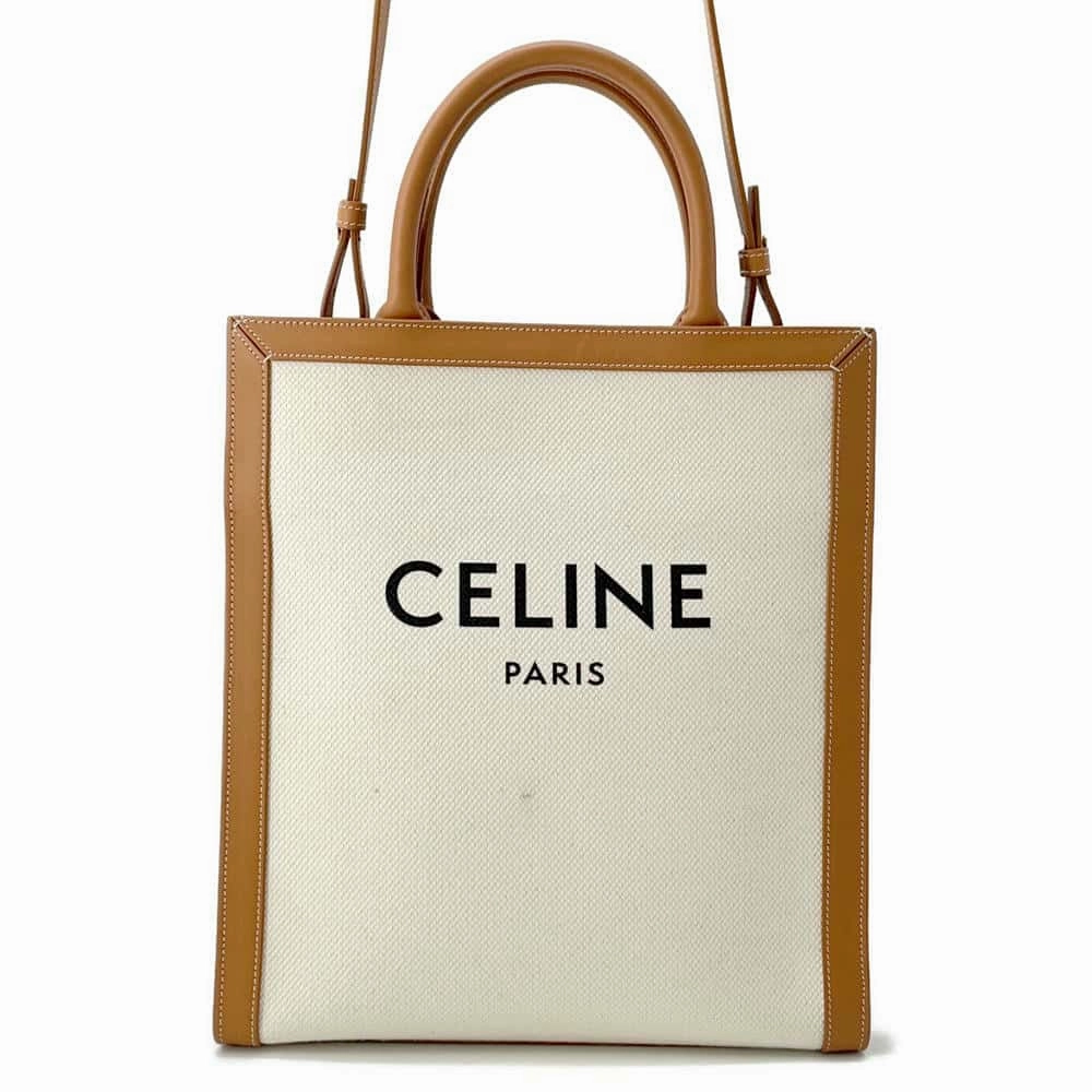 CELINE Vertical Cover 2WAY Shoulder Natural/Tan192082BNZ.02NT Canvas Leather Size Small