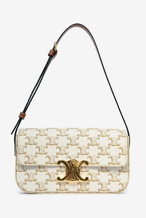 Celine White Triomphe Canvas 'Claude' Shoulder Bag
