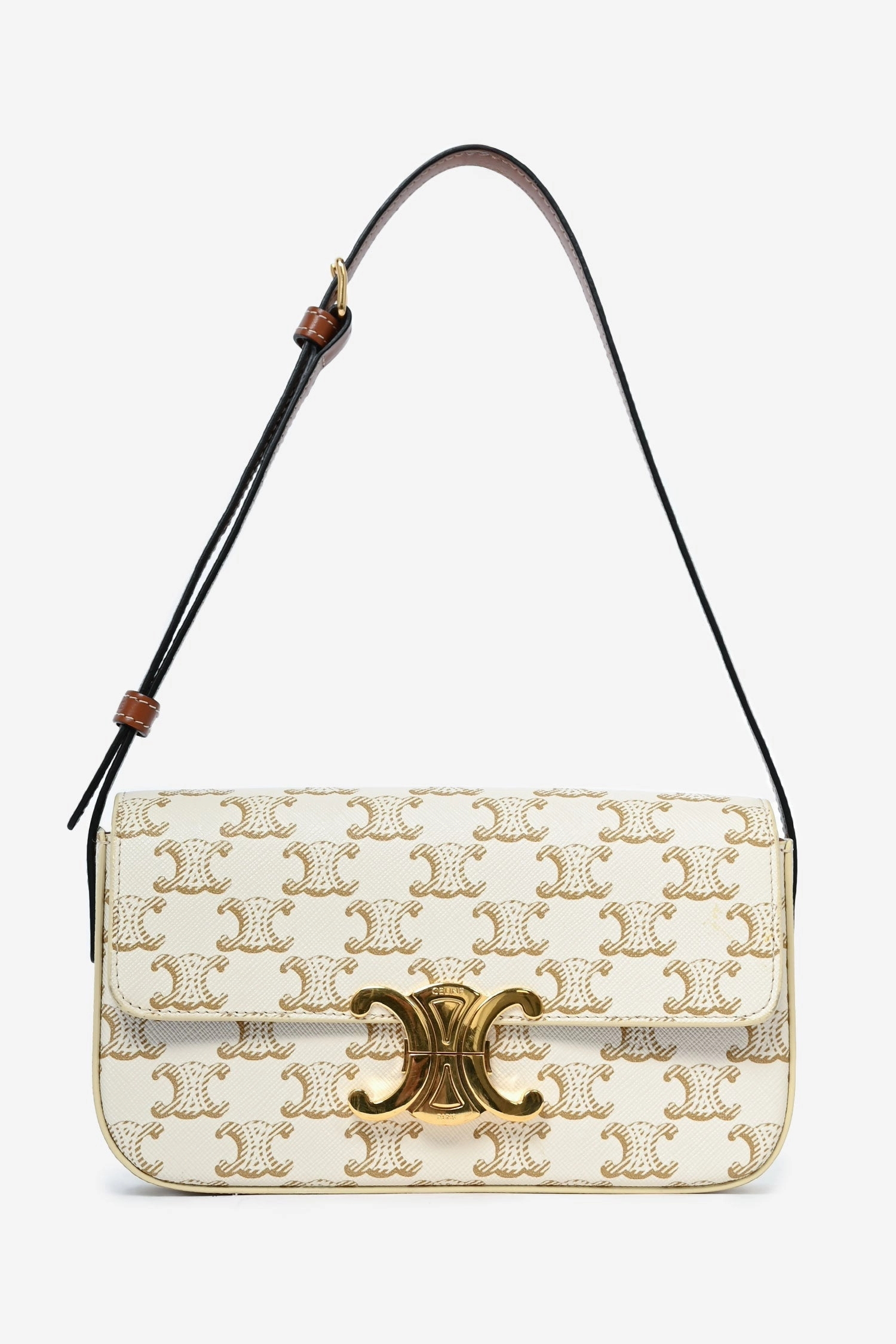 Celine White Triomphe Canvas 'Claude' Shoulder Bag
