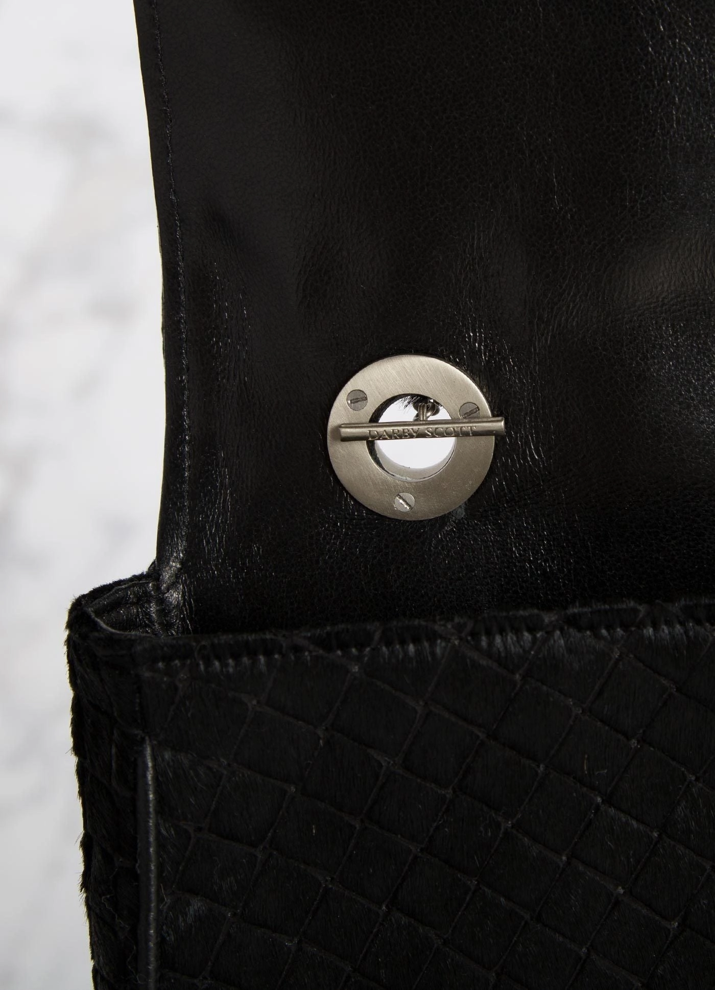 Chain & Jewel Shoulder Bag - Black Embossed Haircalf, Agate