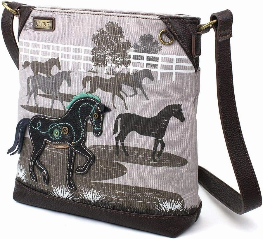 Chala Handbags Safari Horse Canvas Crossbody Bag Purse, Horse Lover