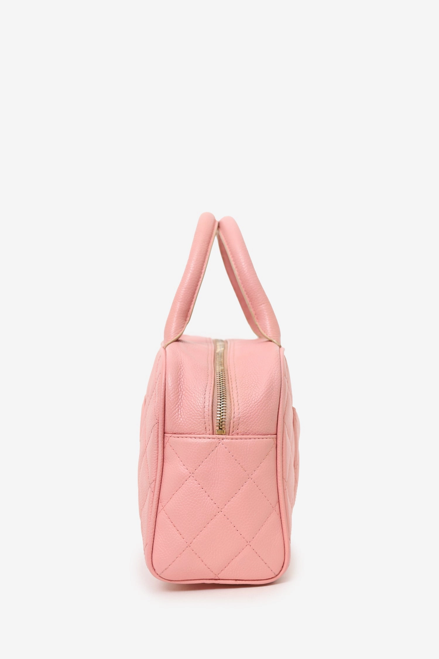 Chanel 2003-04 Pink Caviar Leather CC Quilted Mini Bowler Bag