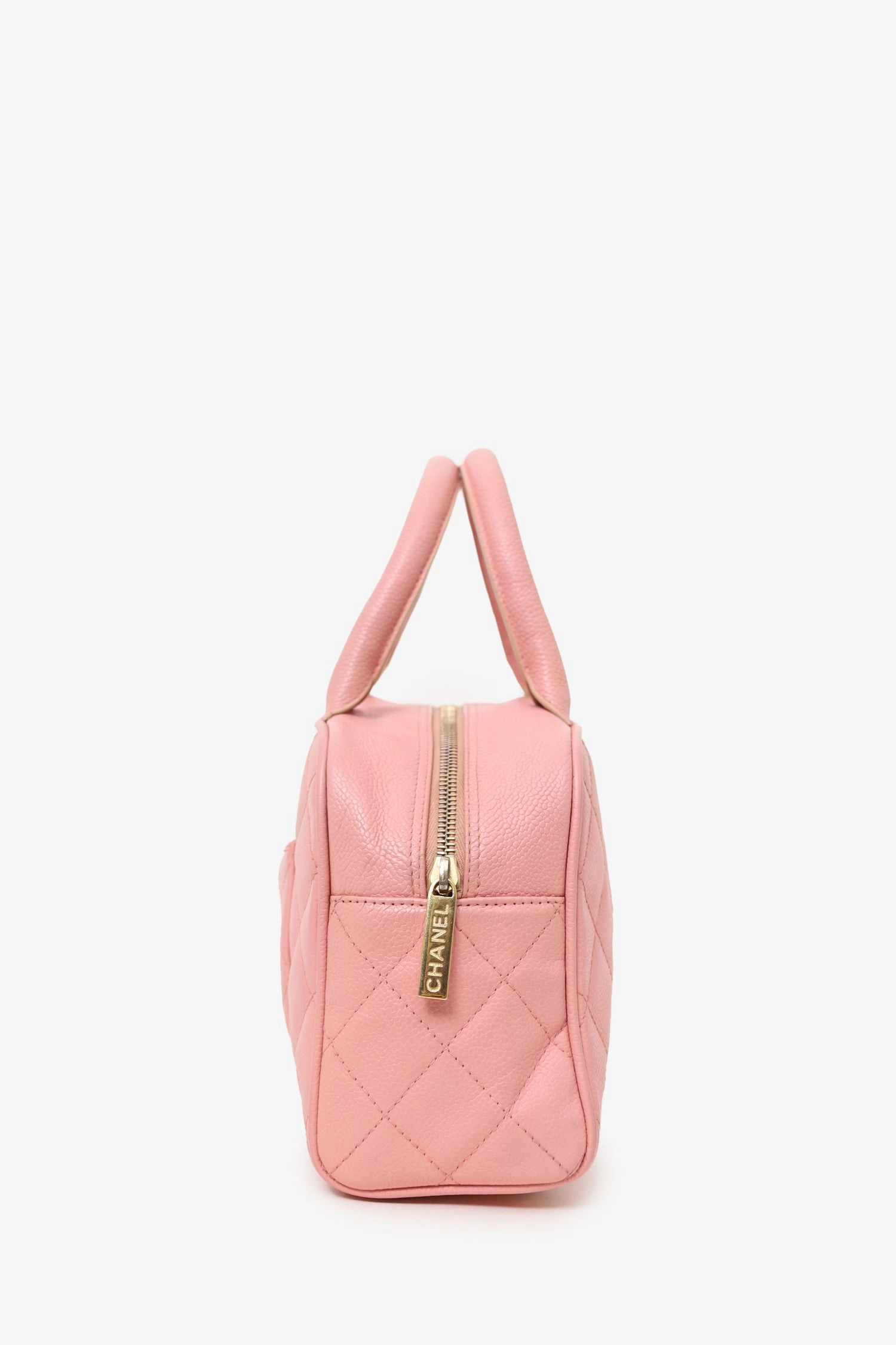 Chanel 2003-04 Pink Caviar Leather CC Quilted Mini Bowler Bag