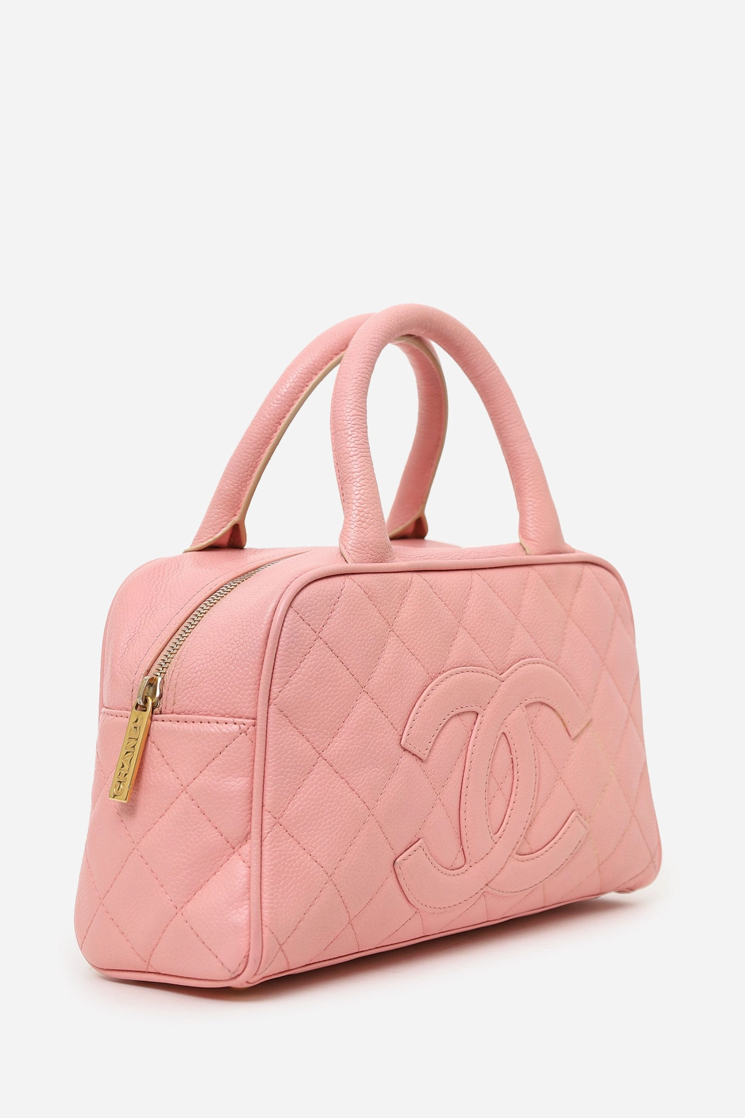 Chanel 2003-04 Pink Caviar Leather CC Quilted Mini Bowler Bag