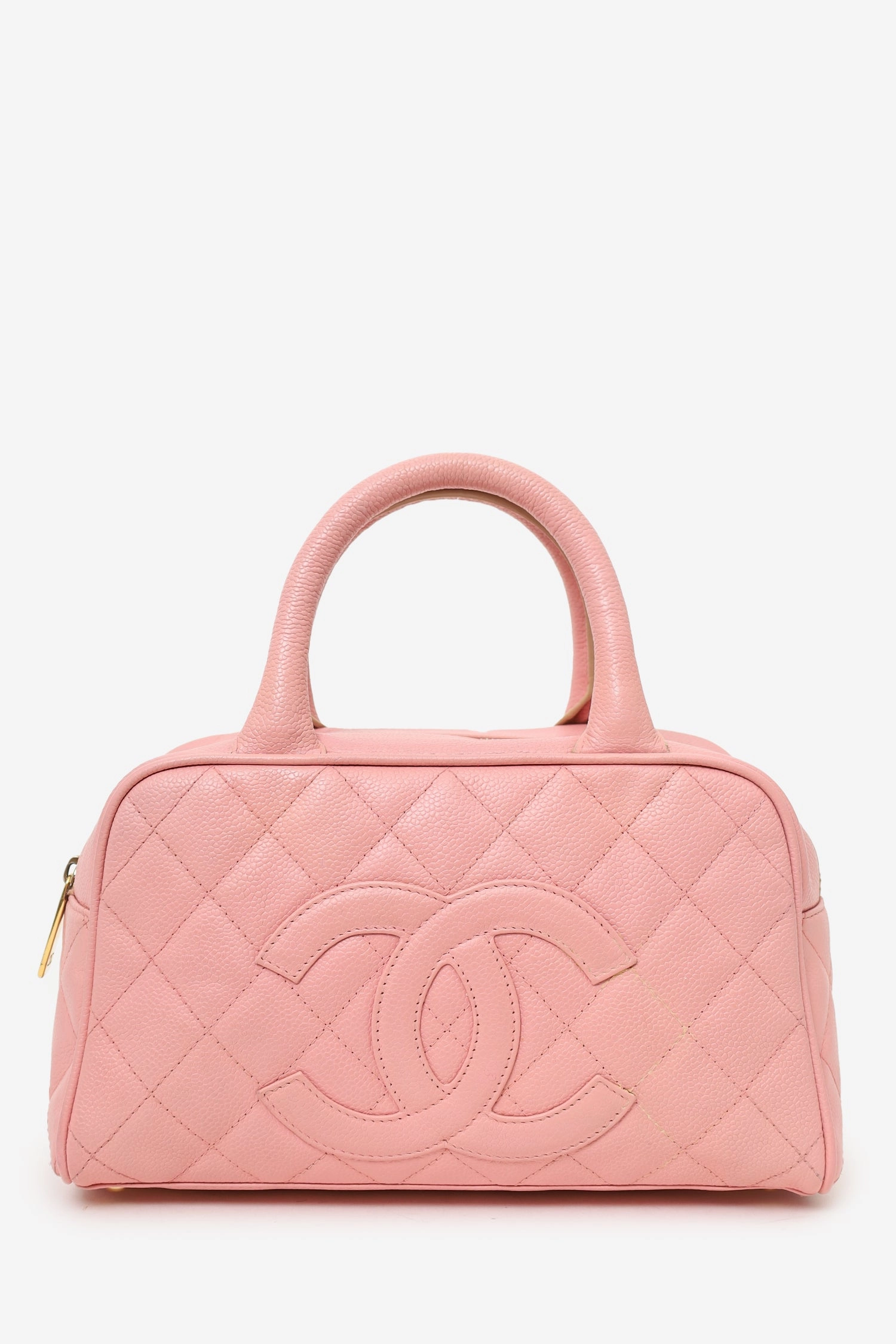 Chanel 2003-04 Pink Caviar Leather CC Quilted Mini Bowler Bag