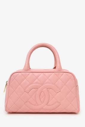 Chanel 2003-04 Pink Caviar Leather CC Quilted Mini Bowler Bag