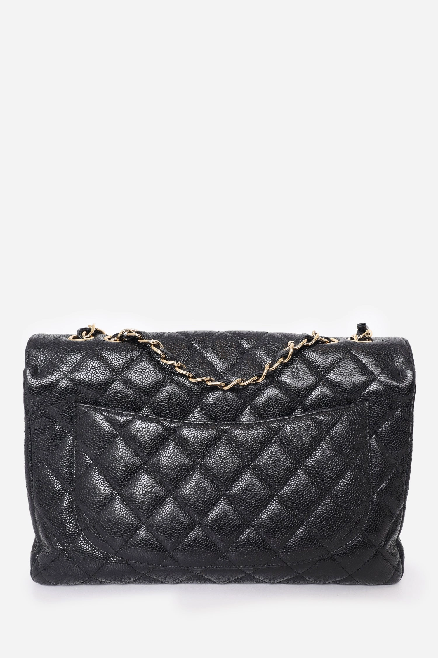 Chanel 2008/09 Black Caviar Leather Jumbo Classic Flap Shoulder Bag