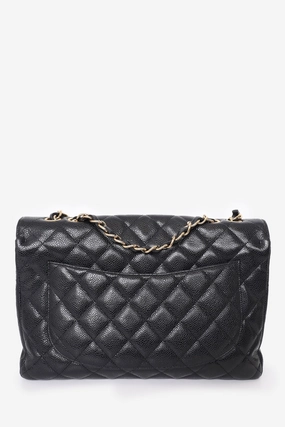 Chanel 2008/09 Black Caviar Leather Jumbo Classic Flap Shoulder Bag