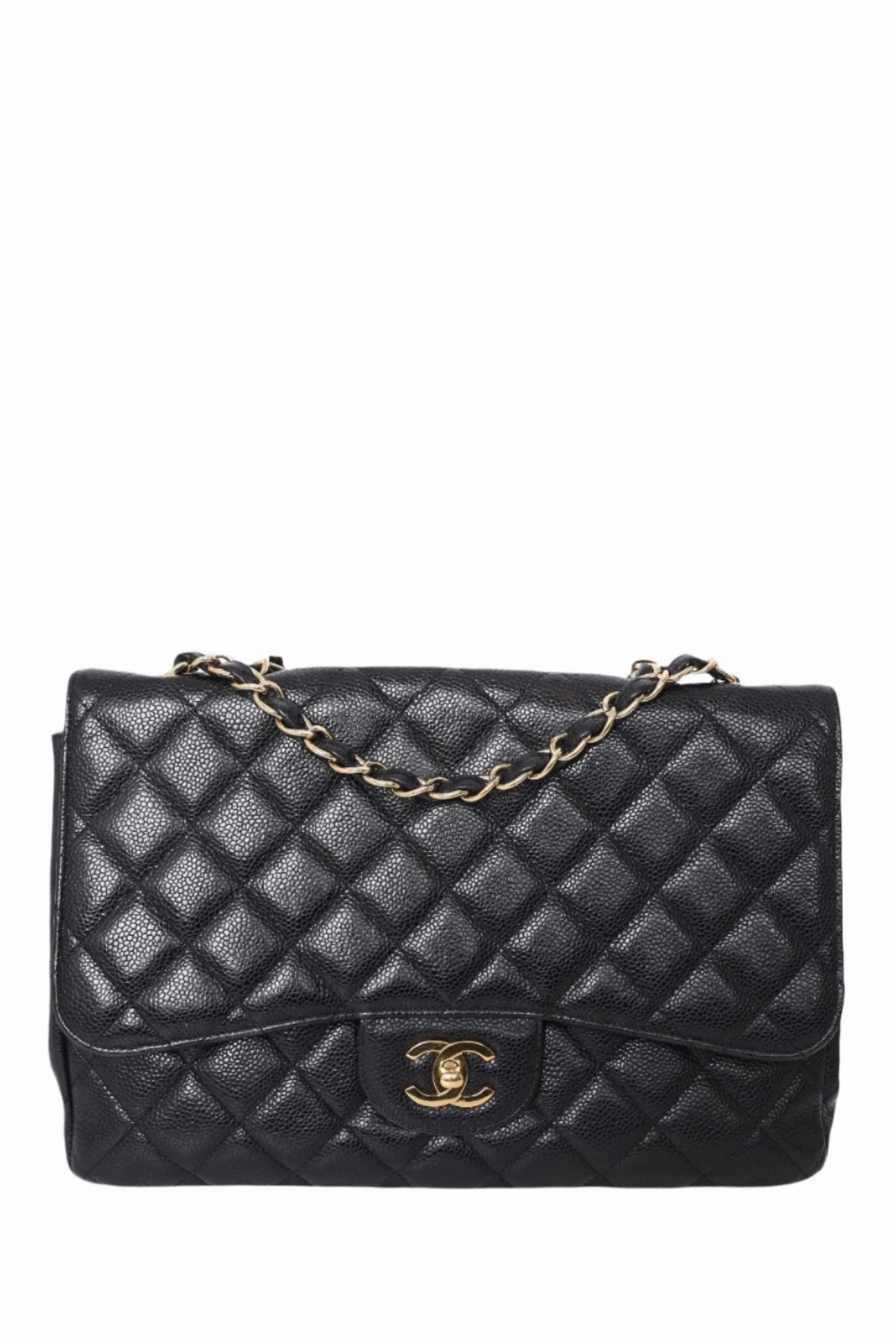Chanel 2008/09 Black Caviar Leather Jumbo Classic Flap Shoulder Bag