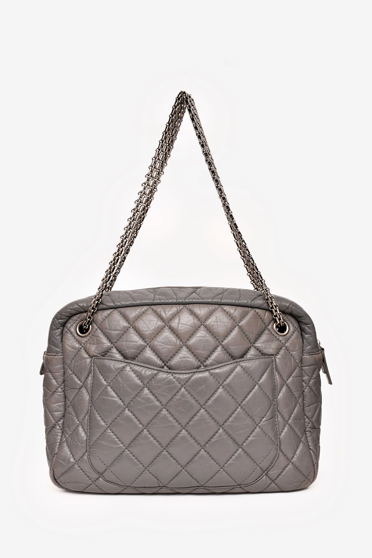 Chanel 2008-2009 Grey Crackled Leather Quilted Reissue Camera Bag (As Is)