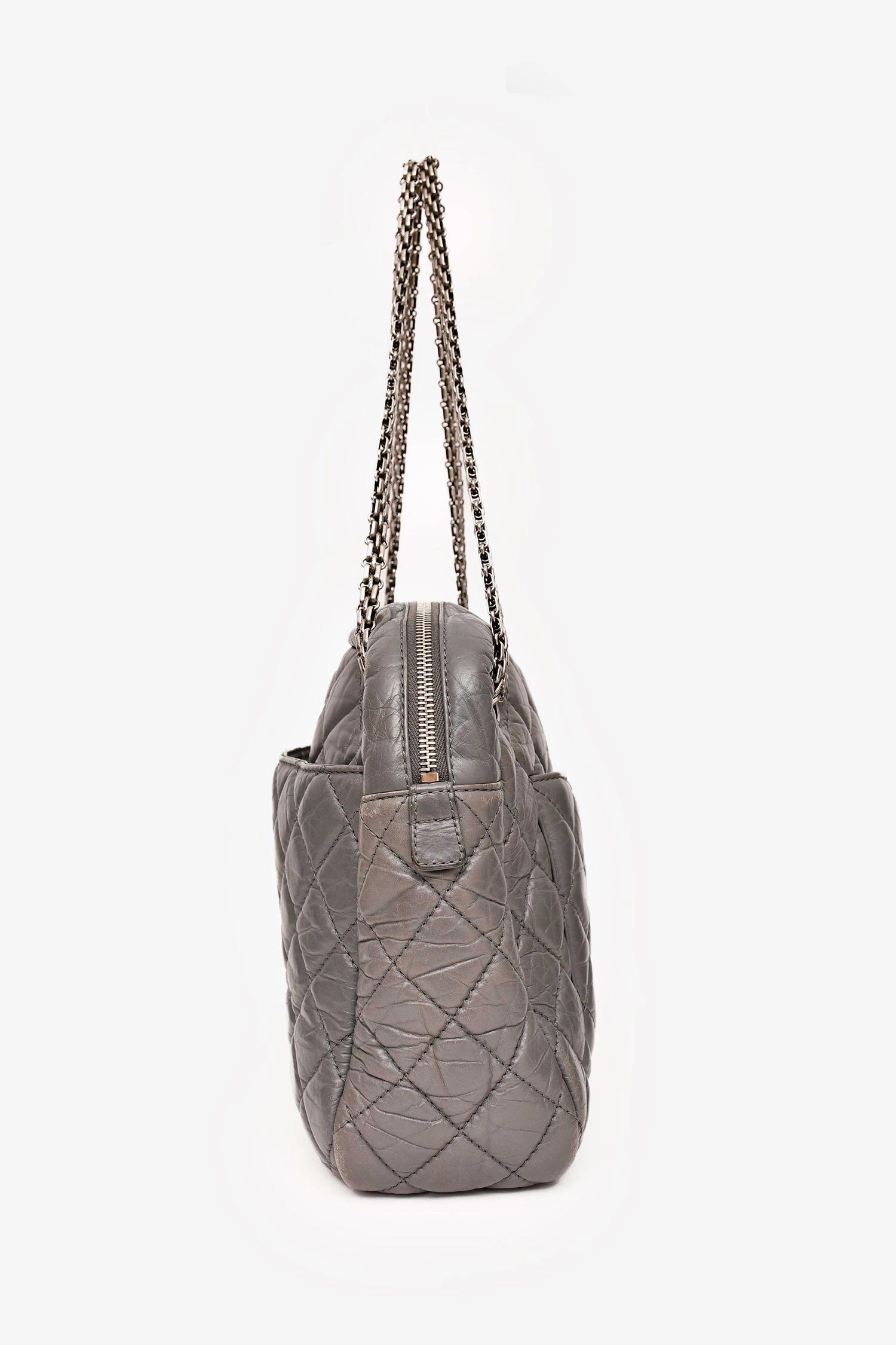 Chanel 2008-2009 Grey Crackled Leather Quilted Reissue Camera Bag (As Is)