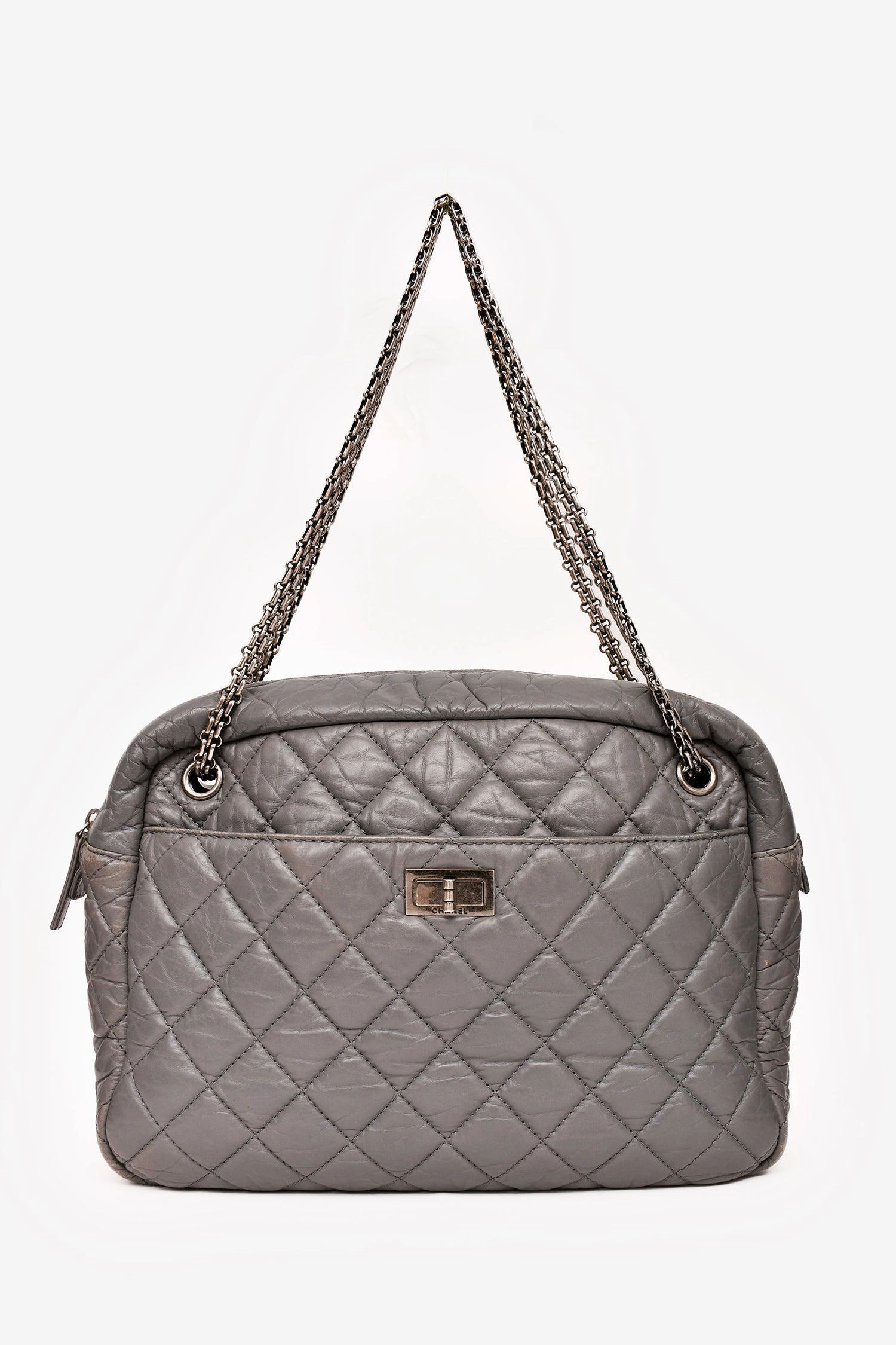 Chanel 2008-2009 Grey Crackled Leather Quilted Reissue Camera Bag (As Is)