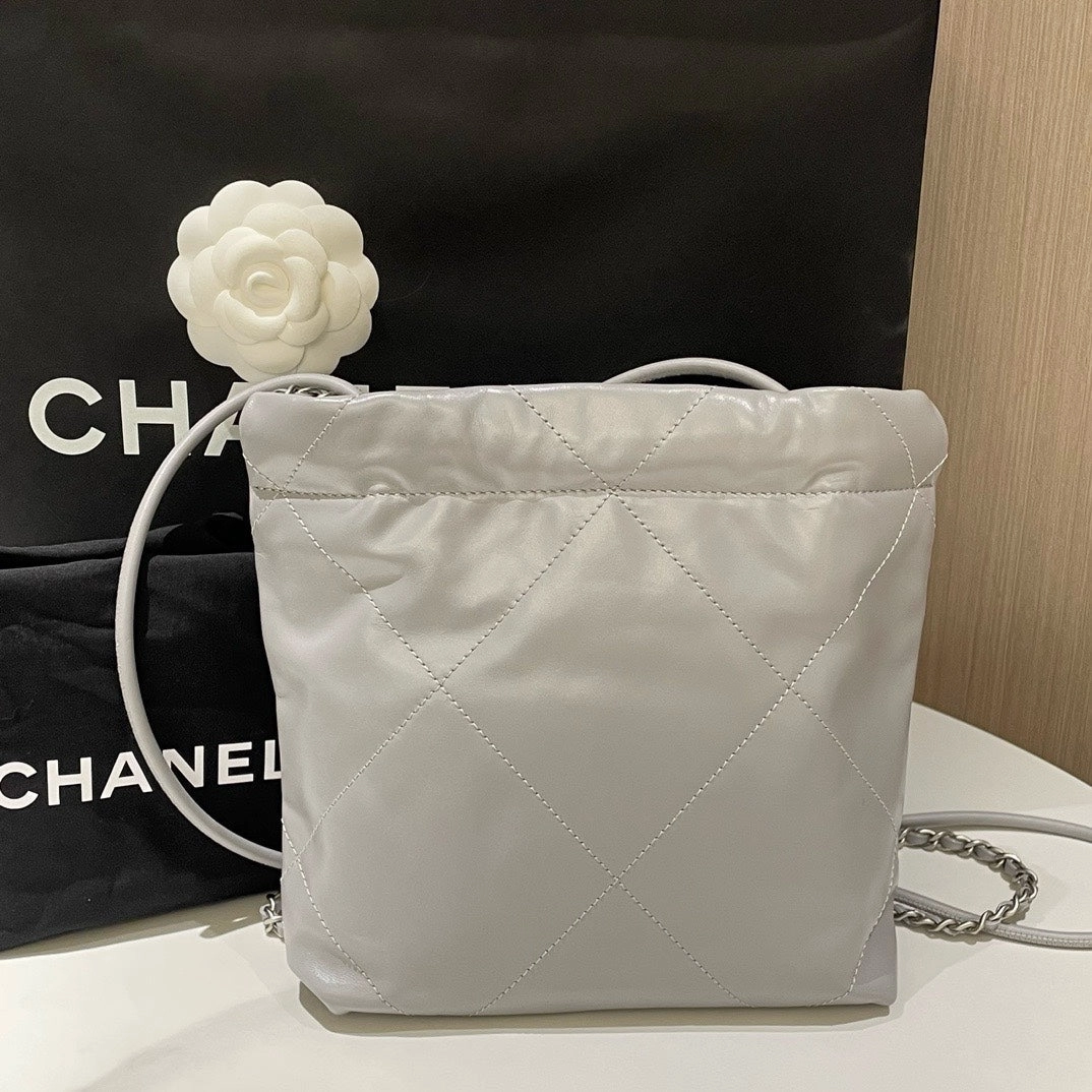 Chanel 22 Mini Bag Gray Leather Shoulder Bag with Chain Strap