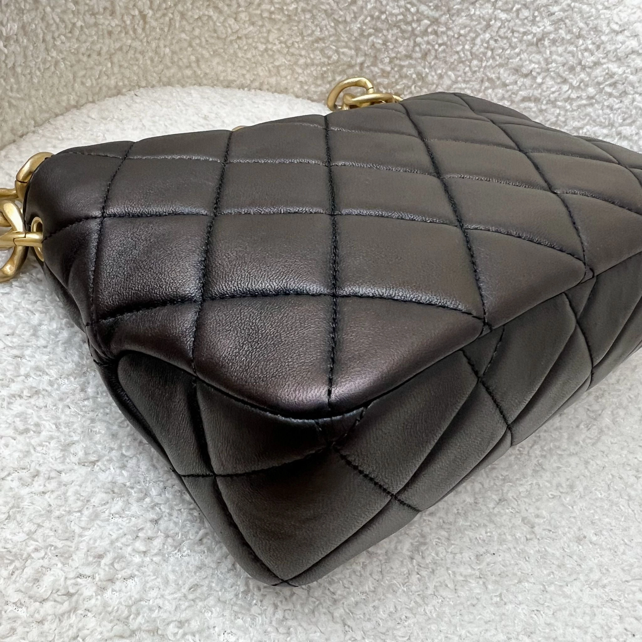 Chanel 23A Hobo Shoulder bag in Black Lambskin and AGHW