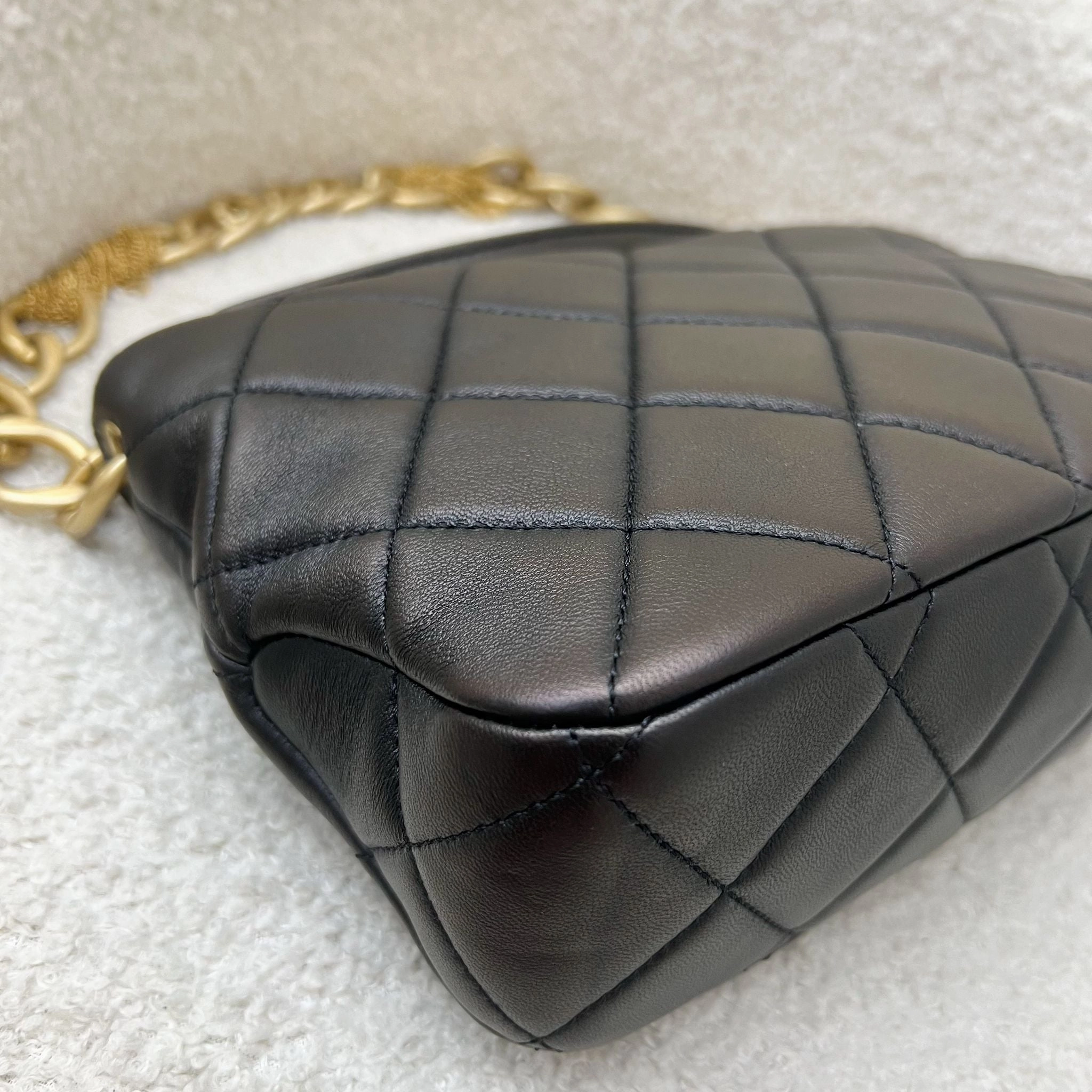 Chanel 23A Hobo Shoulder bag in Black Lambskin and AGHW