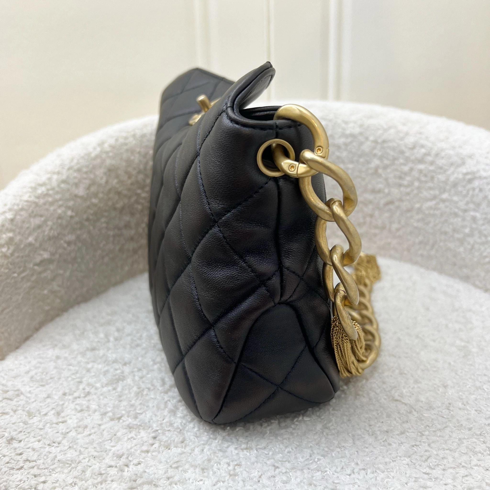 Chanel 23A Hobo Shoulder bag in Black Lambskin and AGHW