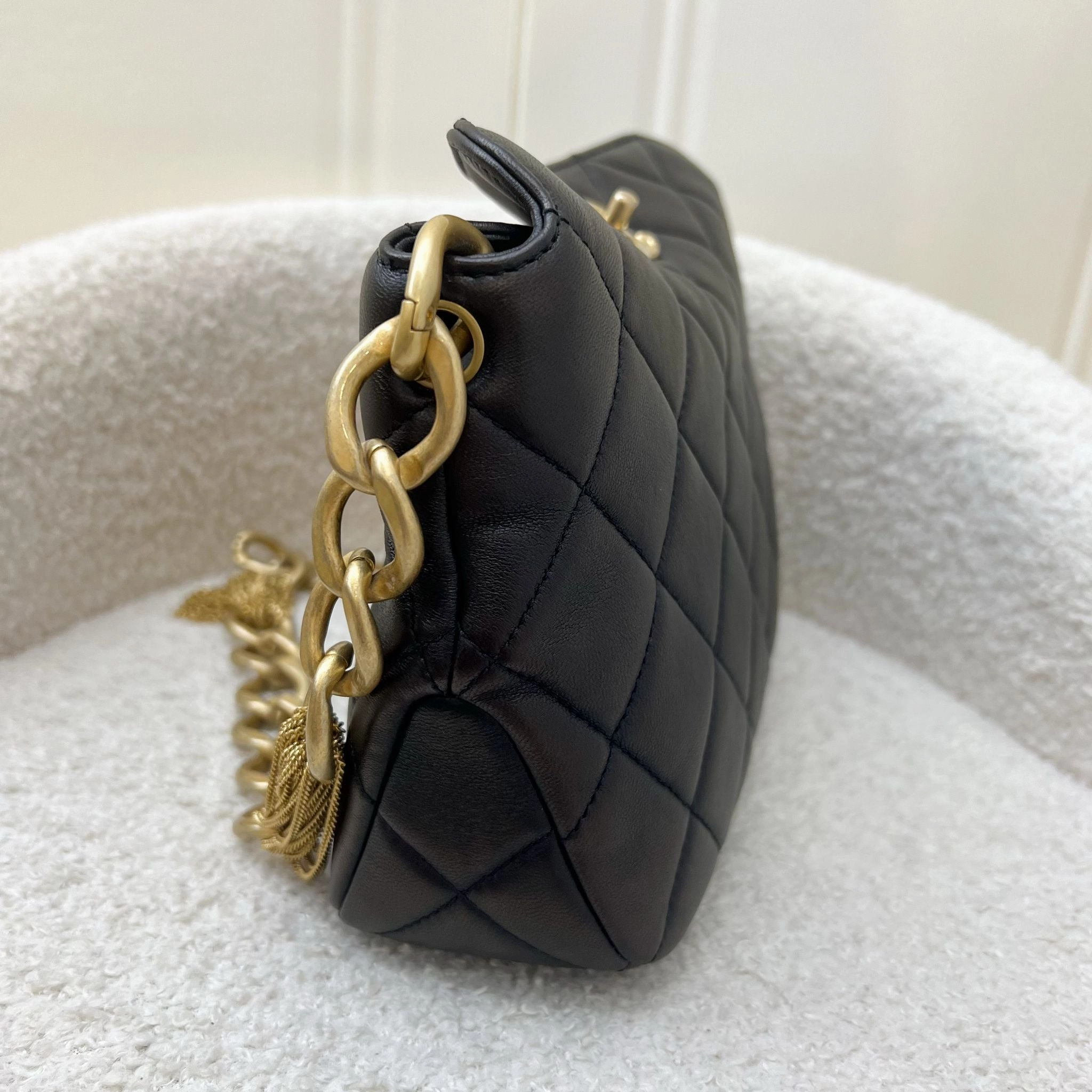 Chanel 23A Hobo Shoulder bag in Black Lambskin and AGHW
