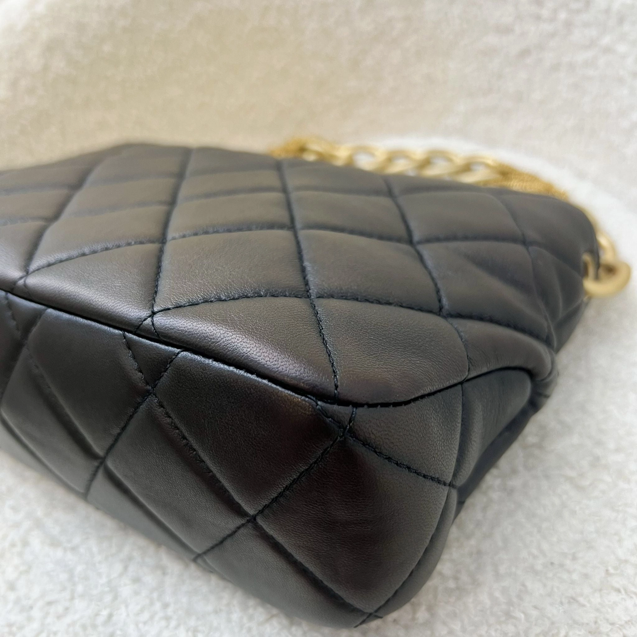 Chanel 23A Hobo Shoulder bag in Black Lambskin and AGHW