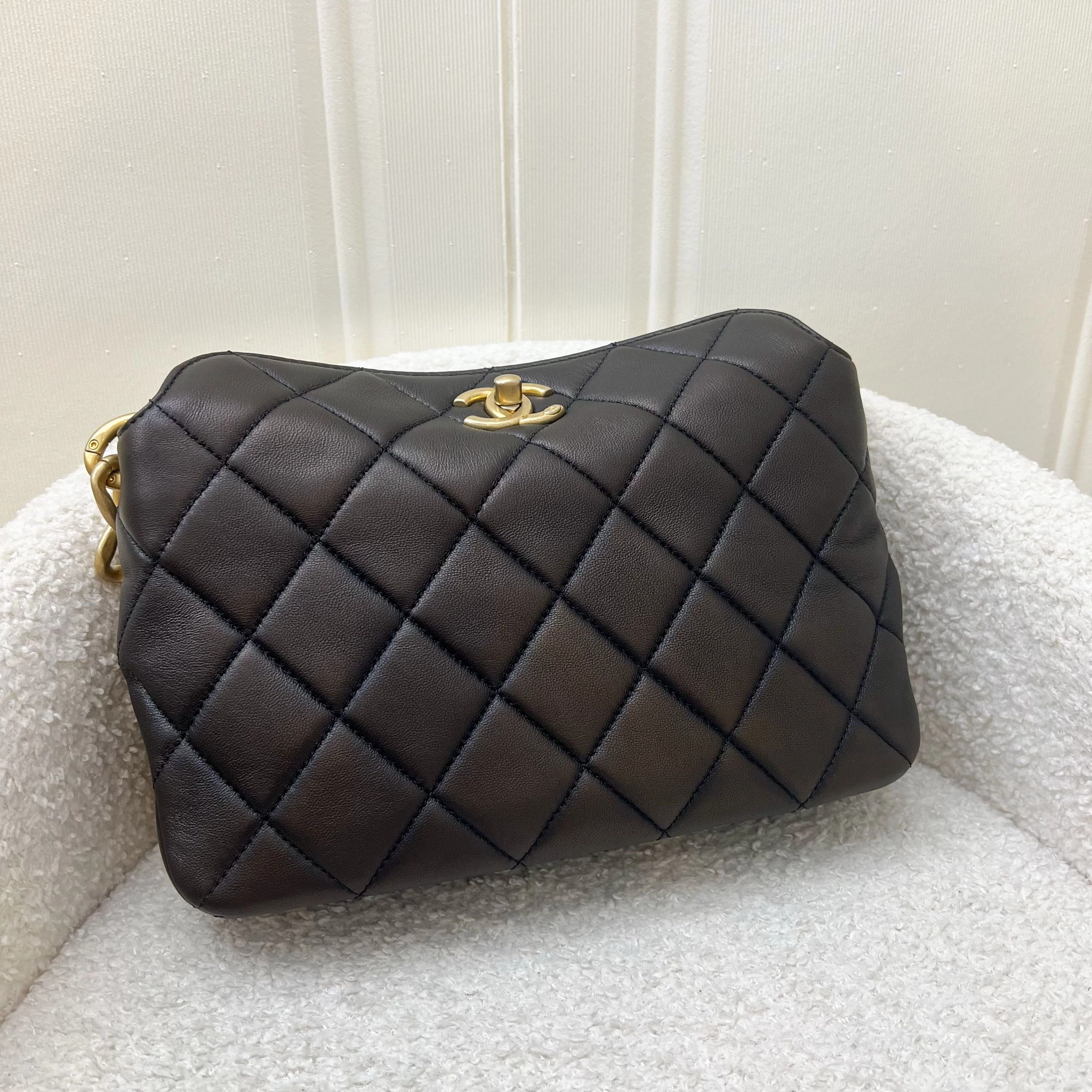 Chanel 23A Hobo Shoulder bag in Black Lambskin and AGHW