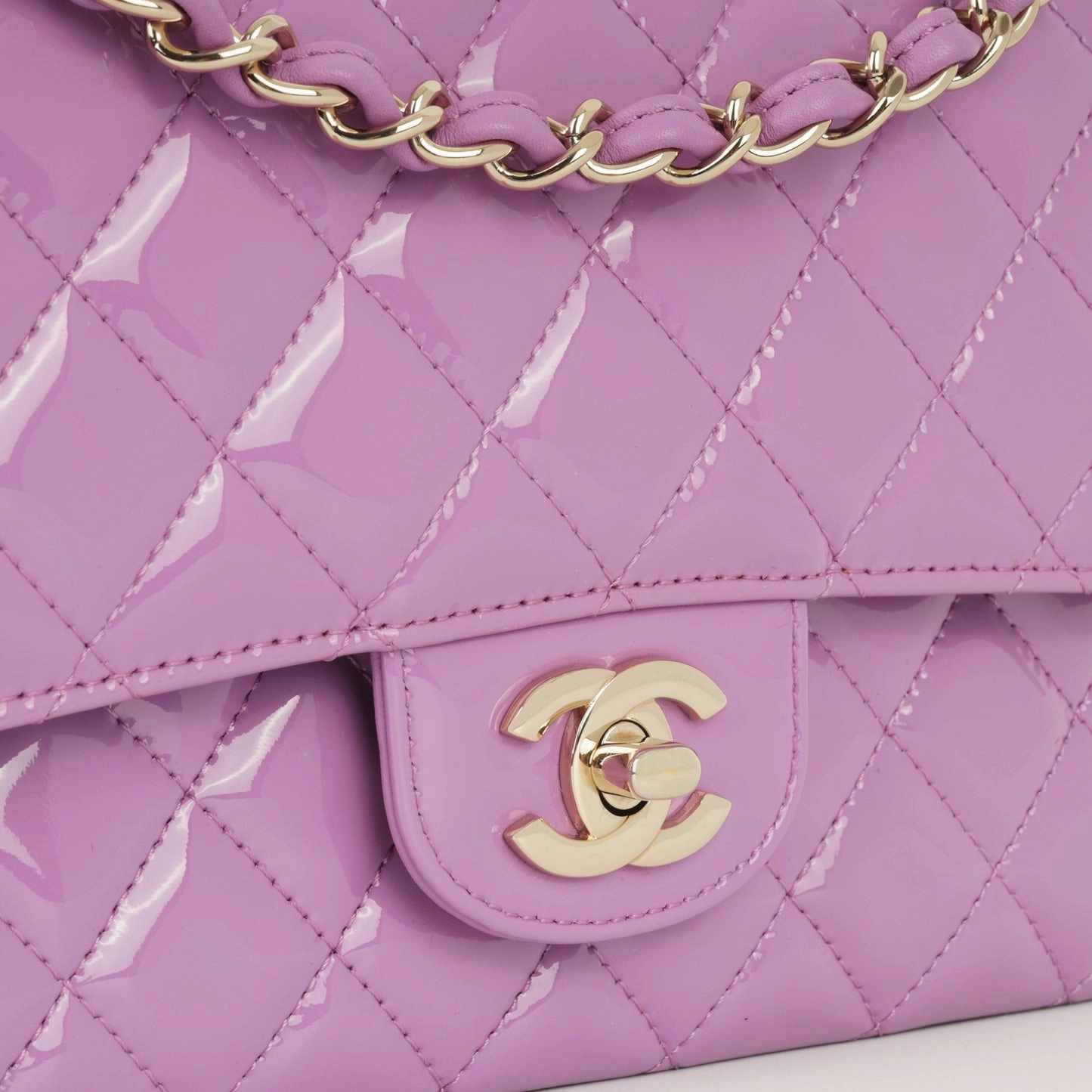 Chanel - Classic Flap Bag - Medium - Purple Patent CGHW - Pre-Loved