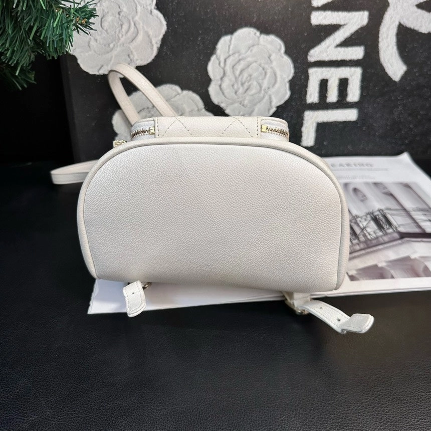 Chanel Affinity Small White Leather Backpack
