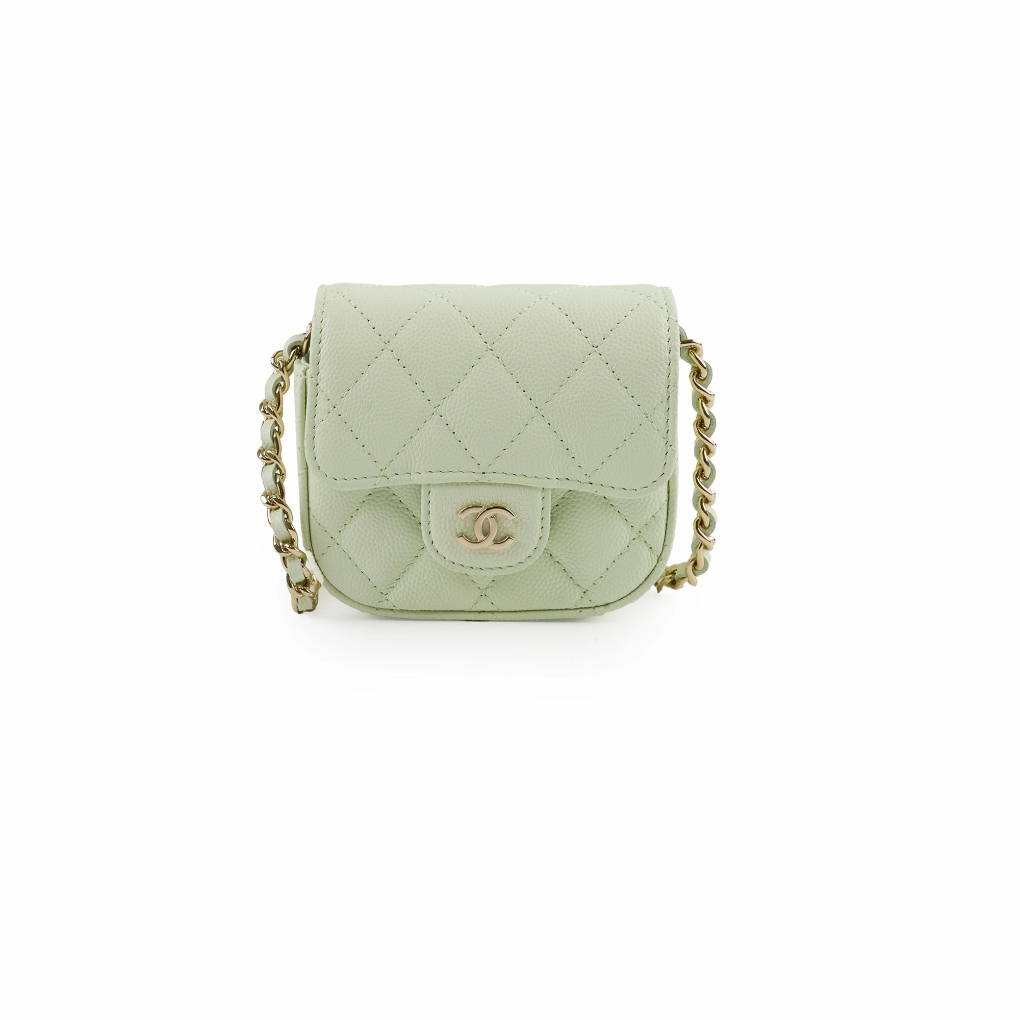 Chanel Caviar Mini Clutch With Chain Mint Green - Series 31