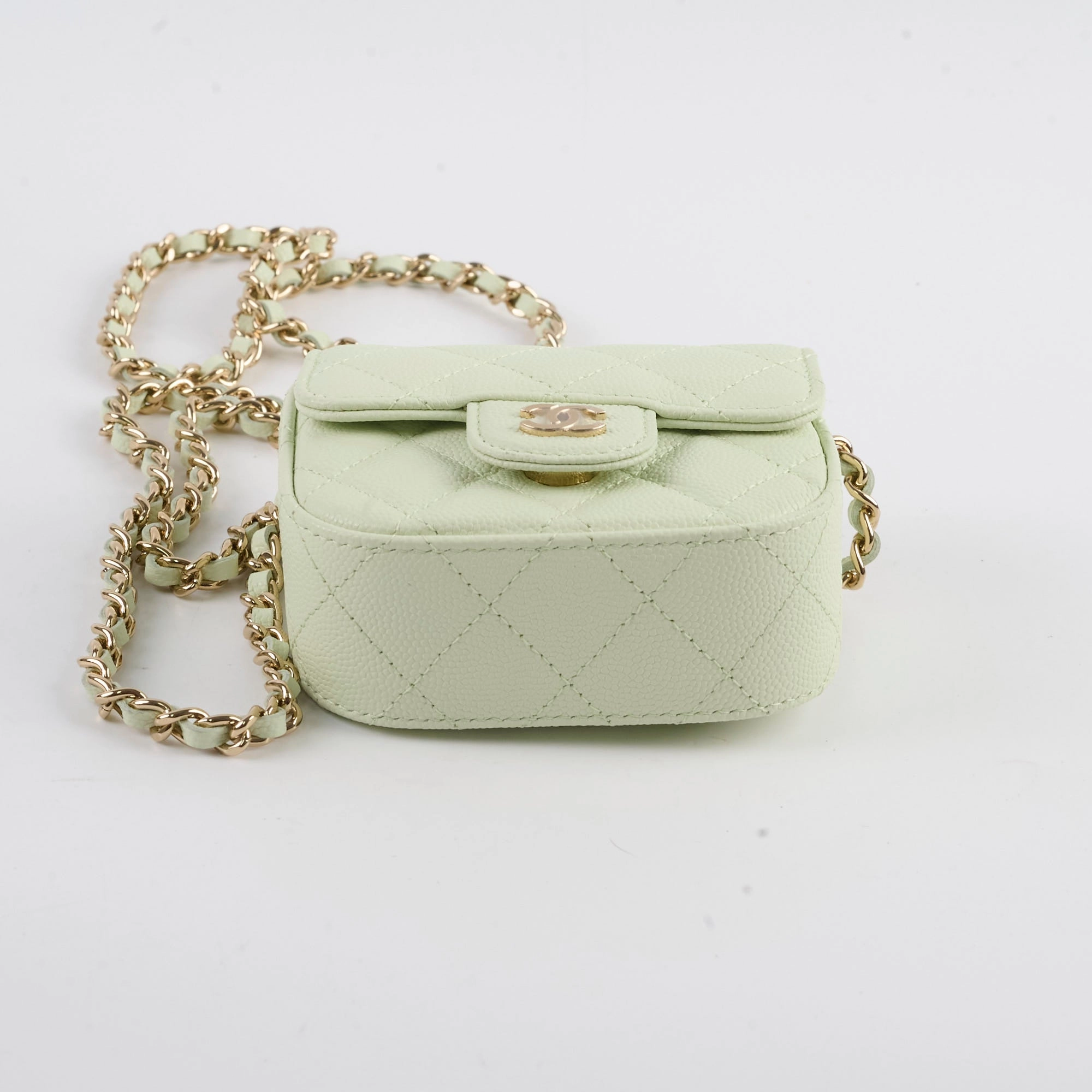 Chanel Caviar Mini Clutch With Chain Mint Green - Series 31