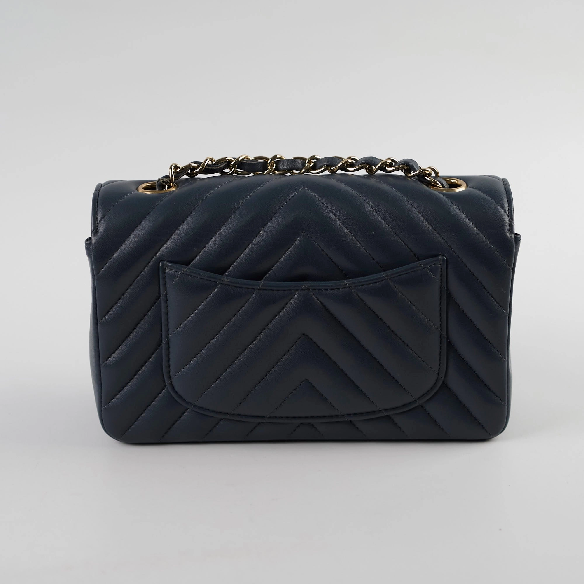 Chanel Chevron Mini Rectangular Classic Flap Dark Grey/Blue