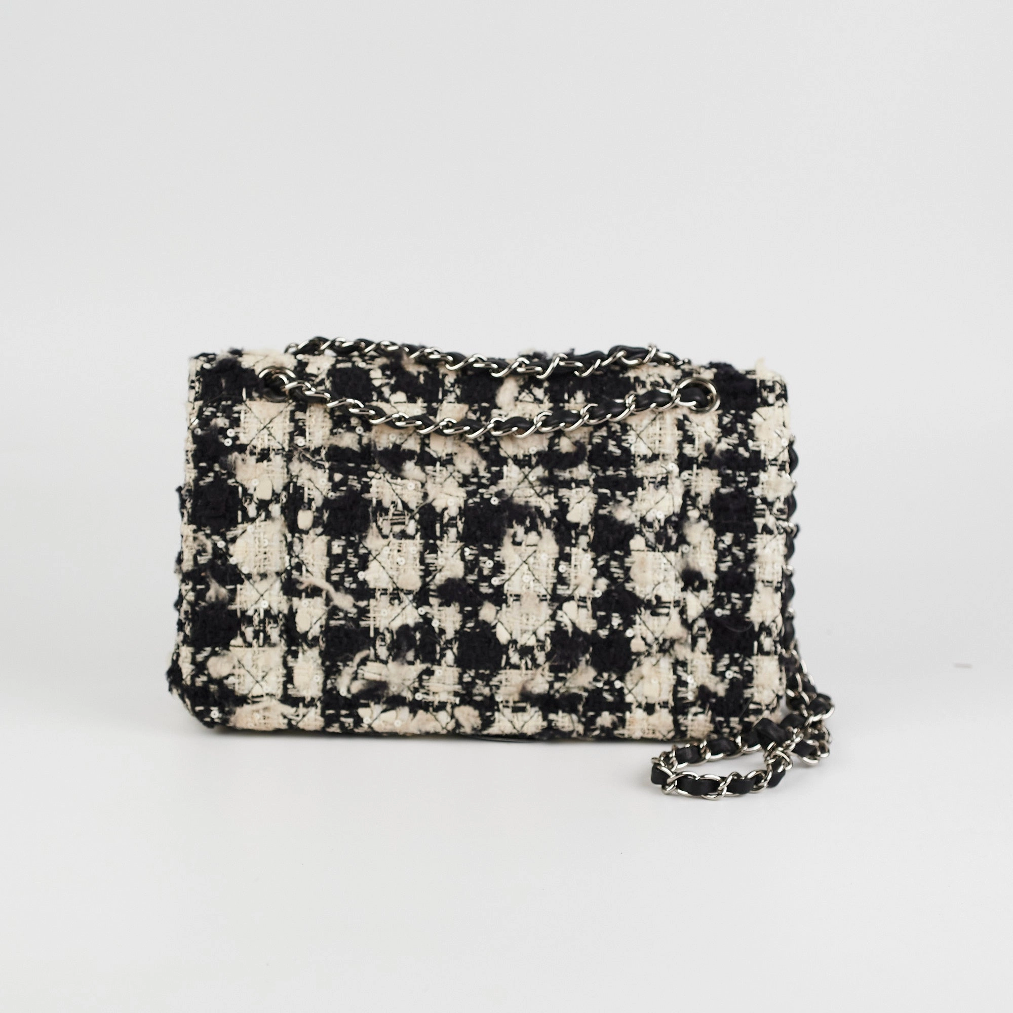 Chanel Classic Flap M/L Tweed Sequin Black