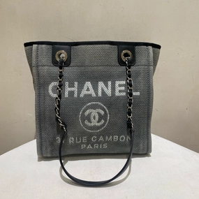Chanel Deauville Tote Black PM Size Canvas Shoulder Bag