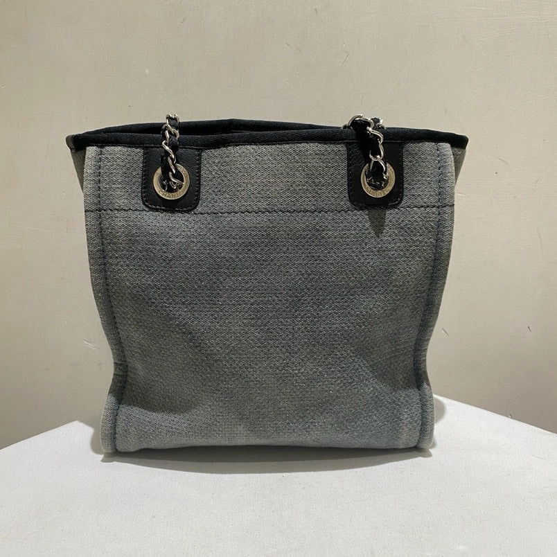 Chanel Deauville Tote Black PM Size Canvas Shoulder Bag