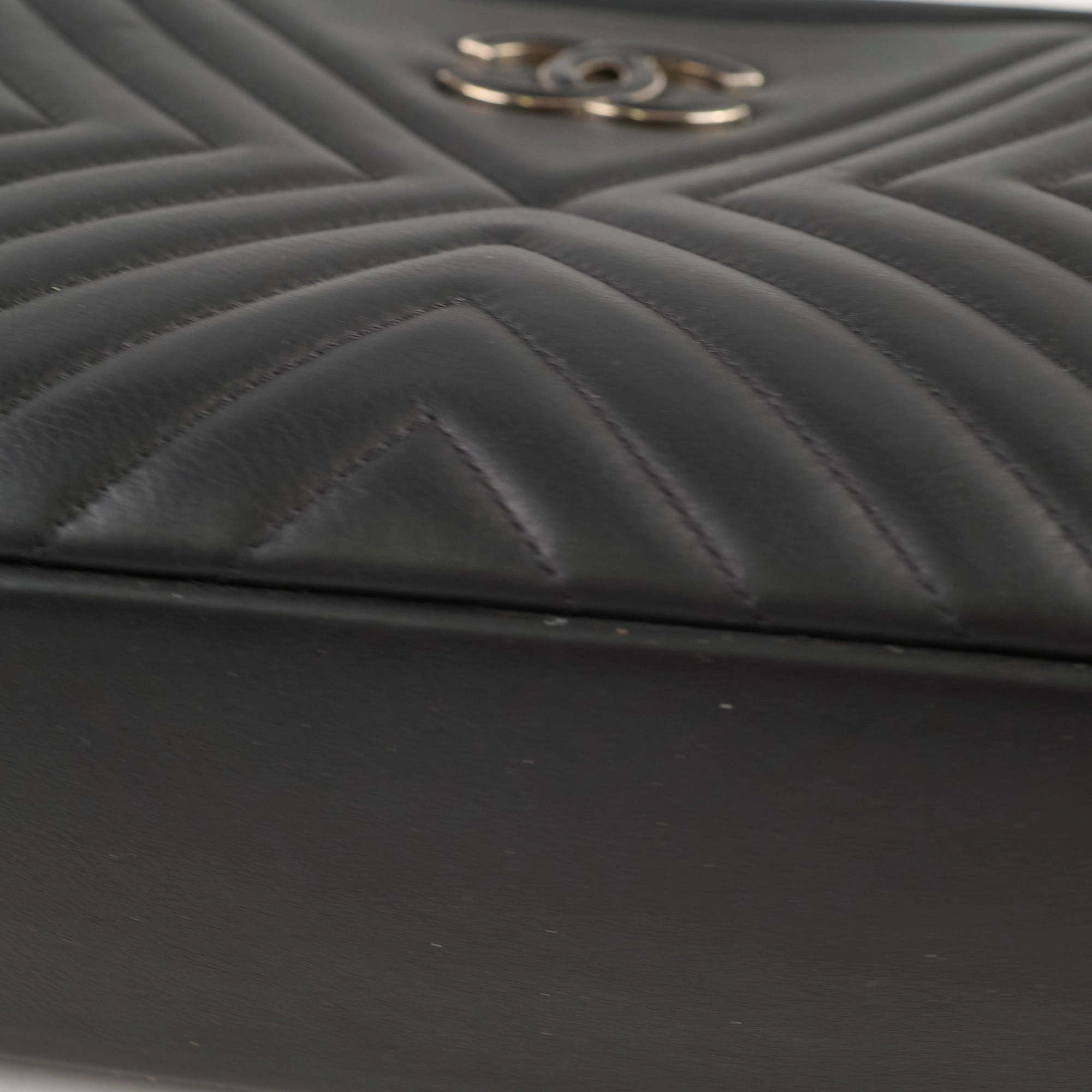 Chanel Diagonal Chevron Quilted Tassel Camera Bag Black