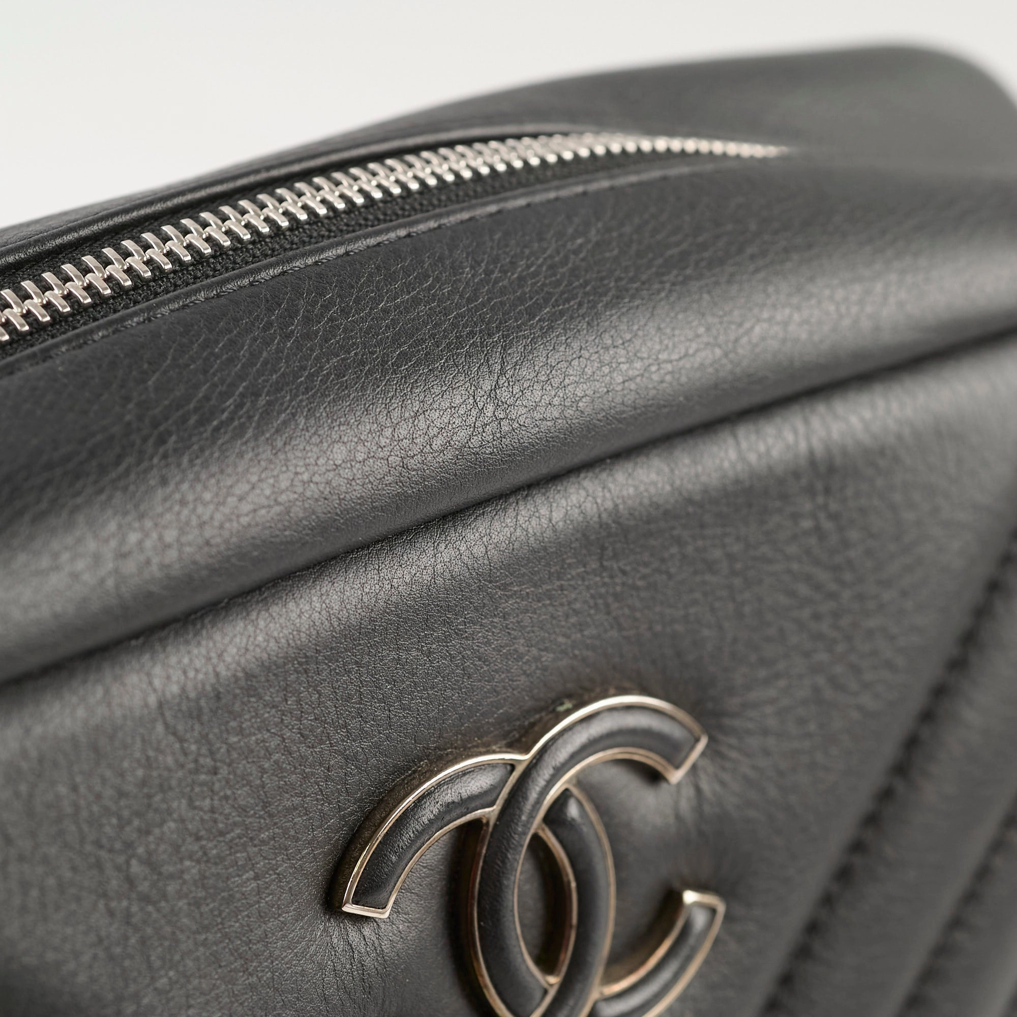 Chanel Diagonal Chevron Quilted Tassel Camera Bag Black