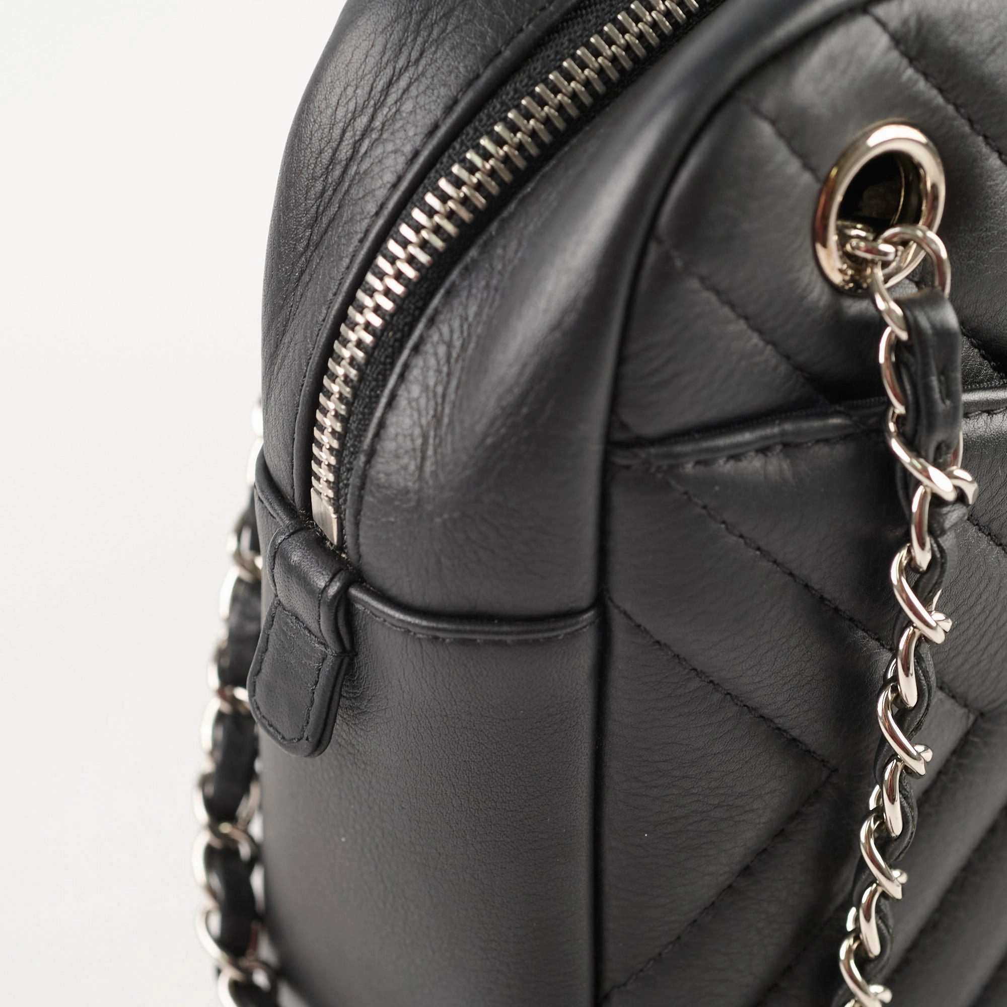 Chanel Diagonal Chevron Quilted Tassel Camera Bag Black