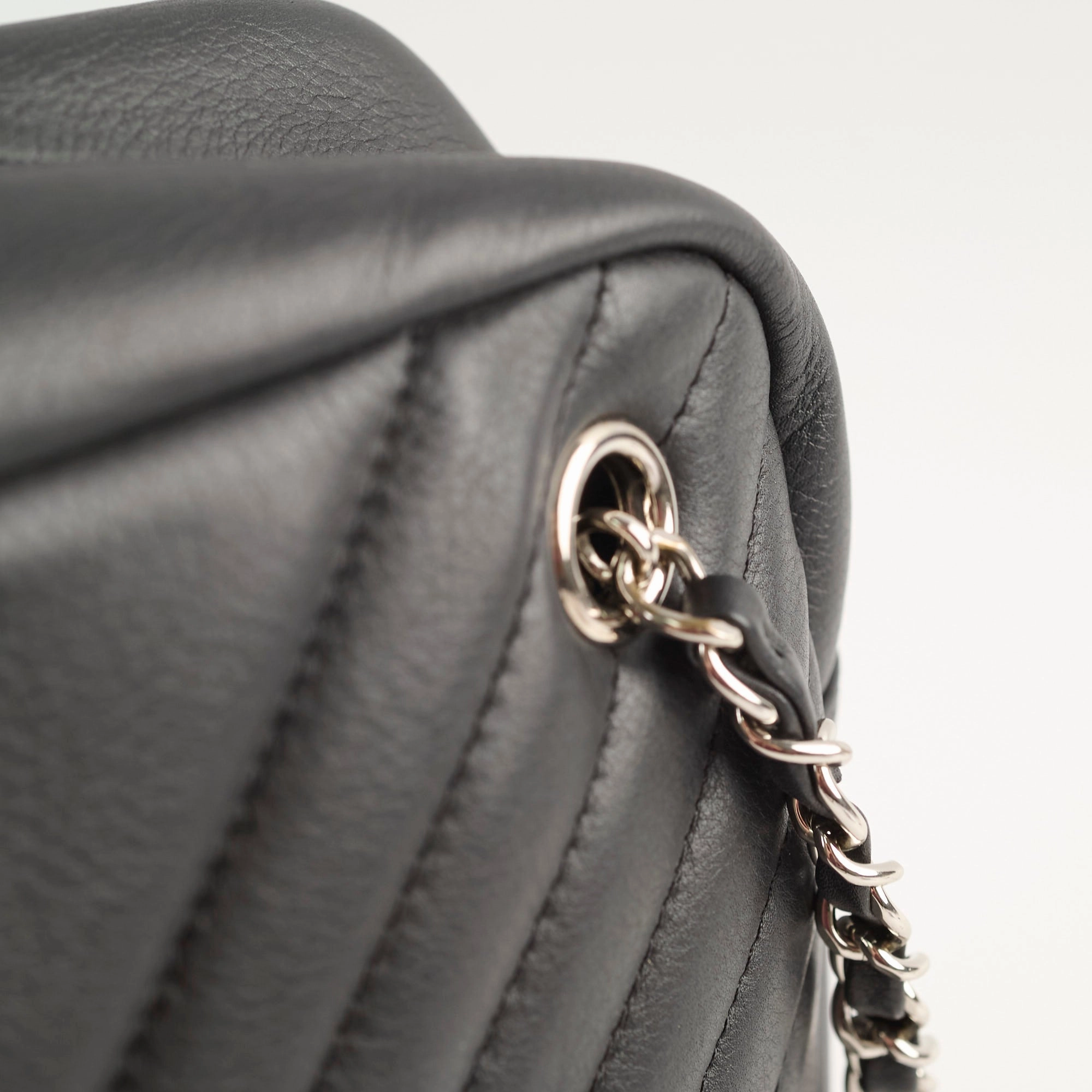 Chanel Diagonal Chevron Quilted Tassel Camera Bag Black