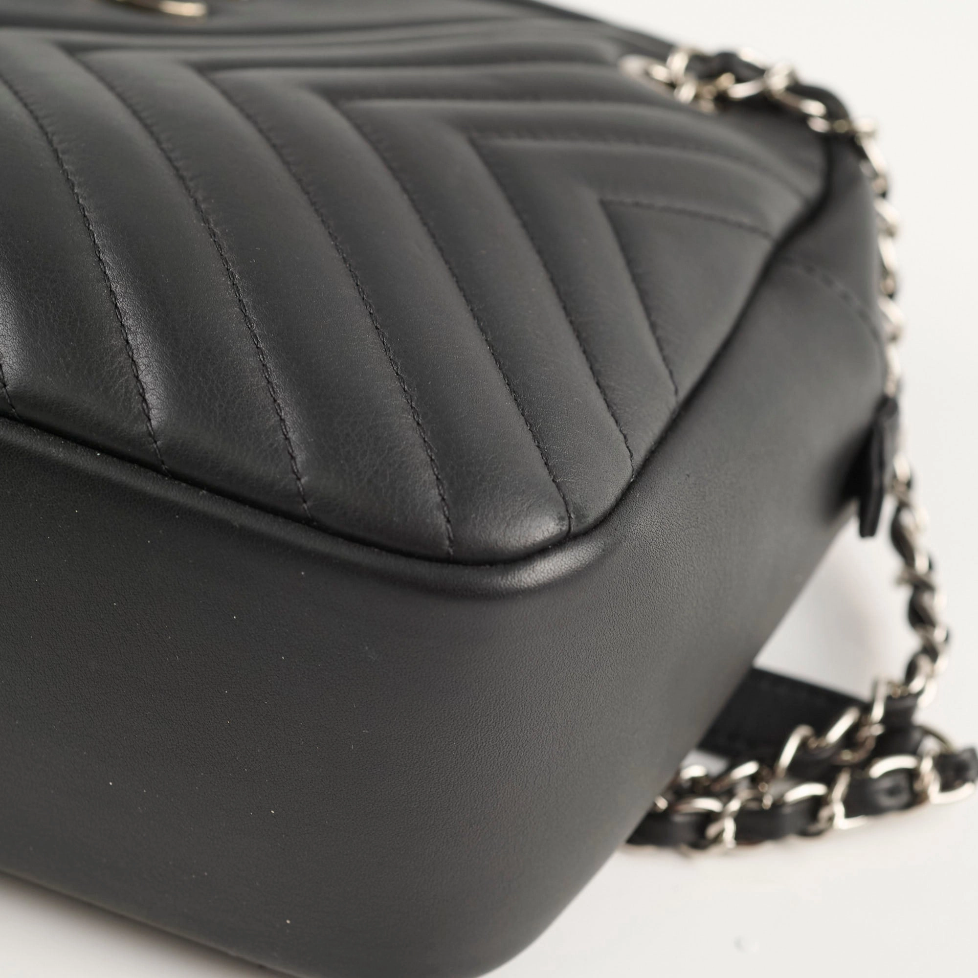 Chanel Diagonal Chevron Quilted Tassel Camera Bag Black