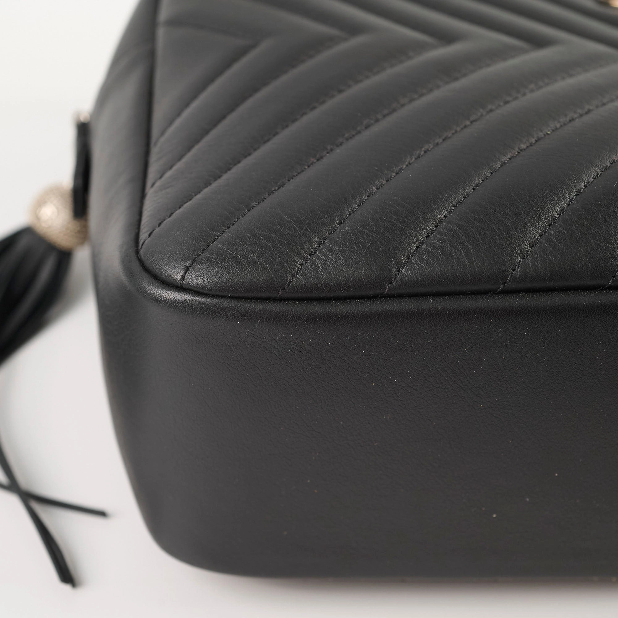 Chanel Diagonal Chevron Quilted Tassel Camera Bag Black