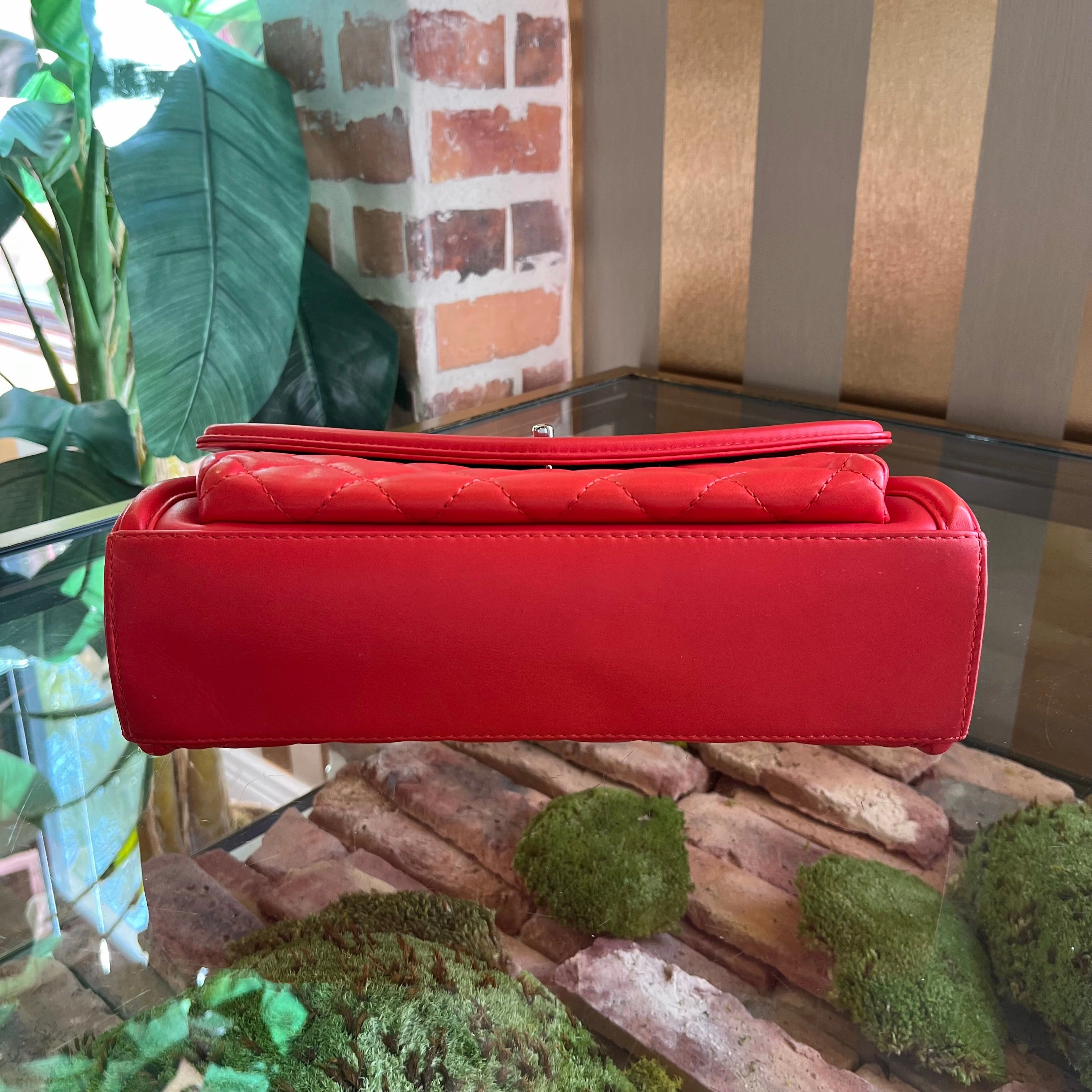 CHANEL Geometric Medium Red Lambskin Quilted Flap Bag