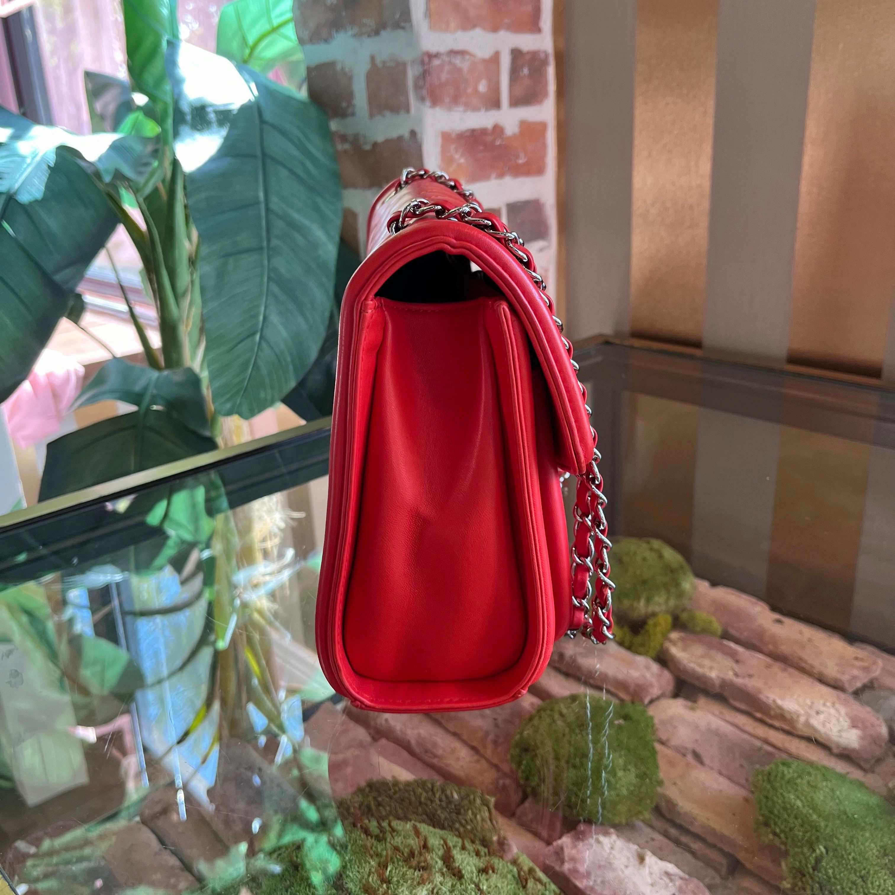 CHANEL Geometric Medium Red Lambskin Quilted Flap Bag