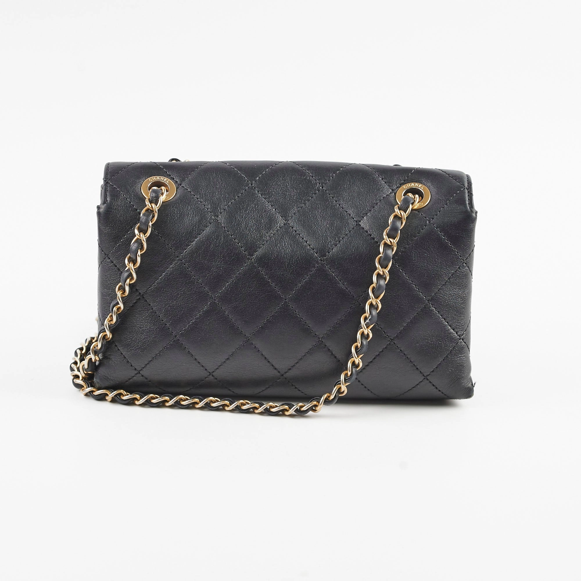Chanel Logo Enchained Quilted Calfskin Medium Black Flap Bag