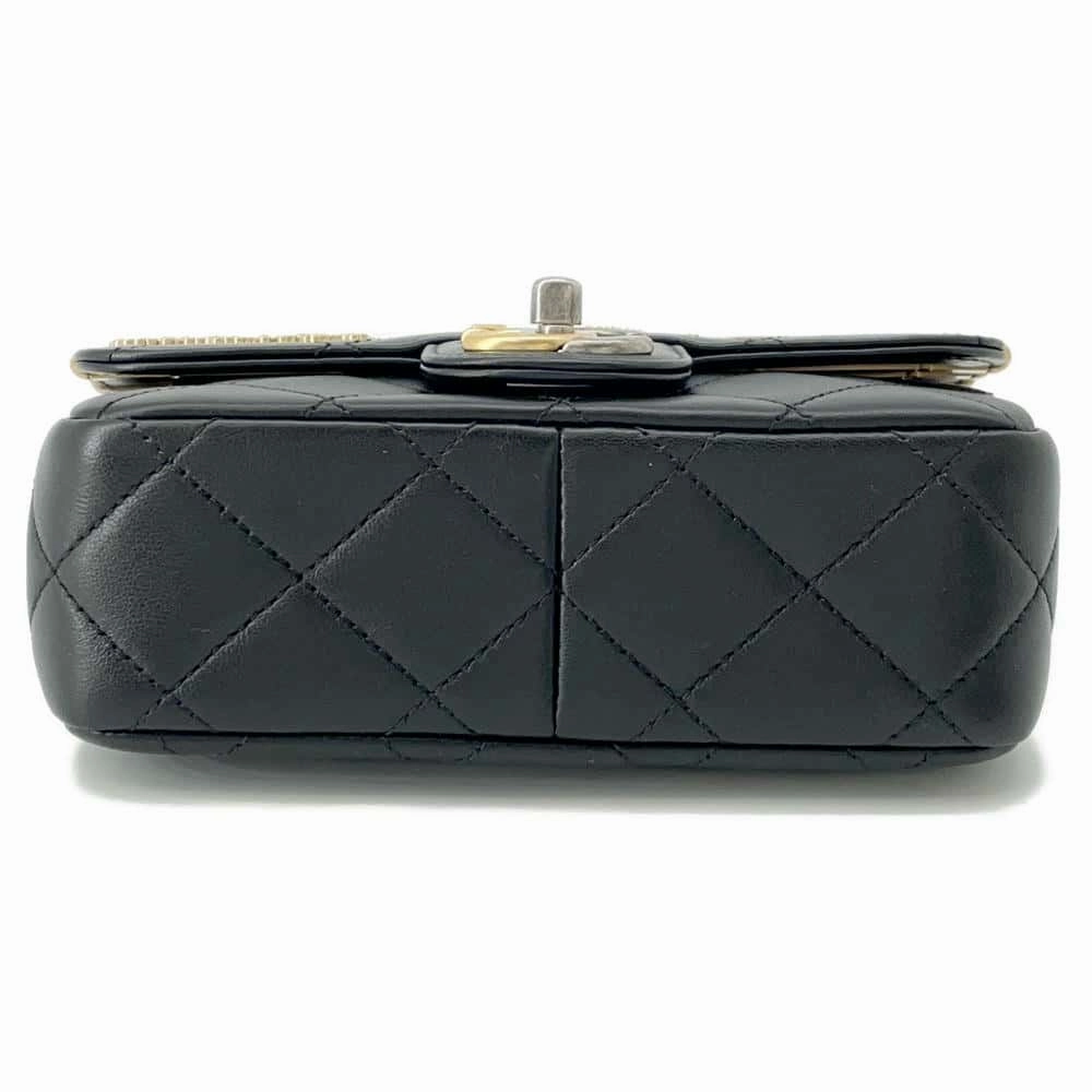 CHANEL Matelasse Bag Charm Single Flap Chain Shoulder BlackAS2978 Lambskin Size Mini