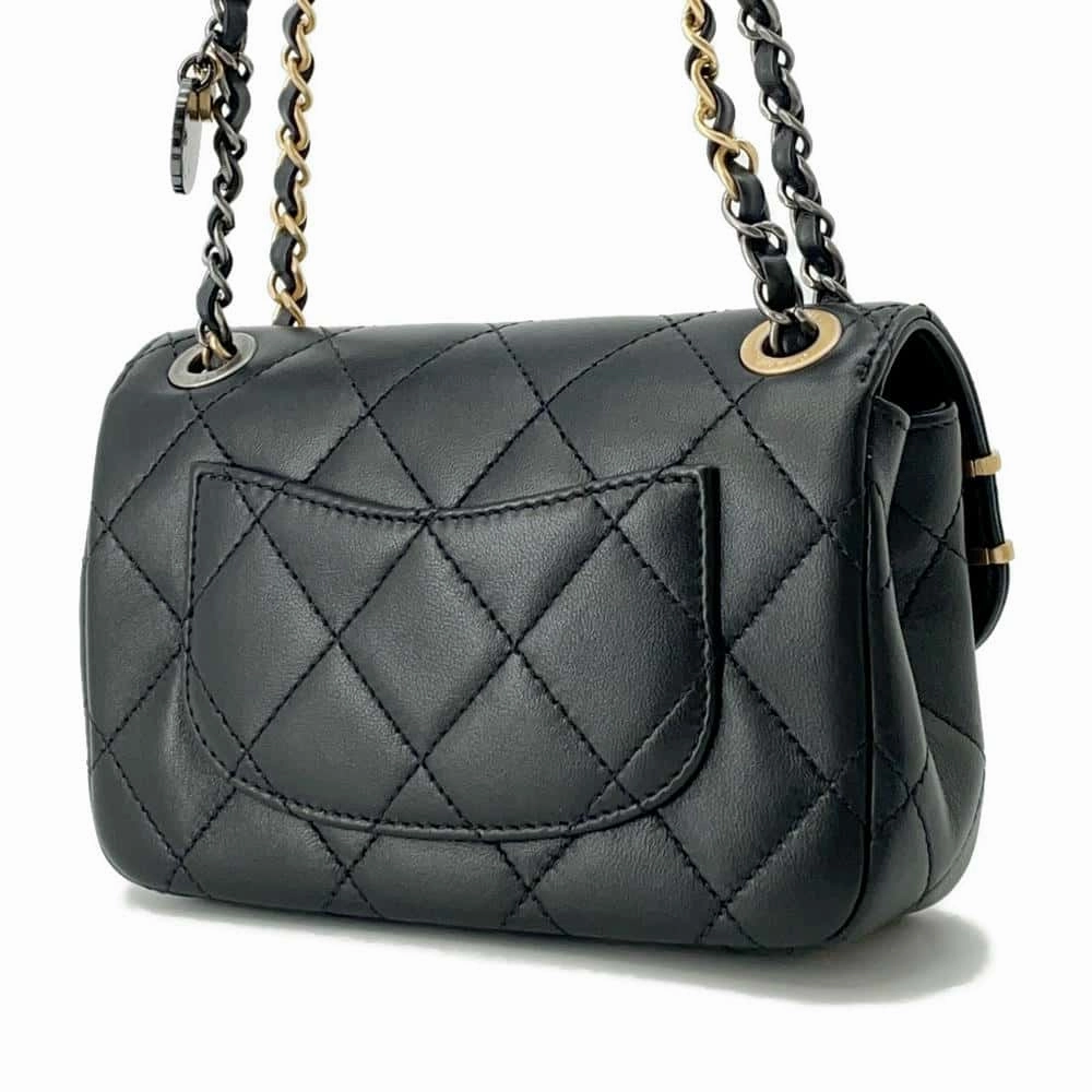 CHANEL Matelasse Bag Charm Single Flap Chain Shoulder BlackAS2978 Lambskin Size Mini