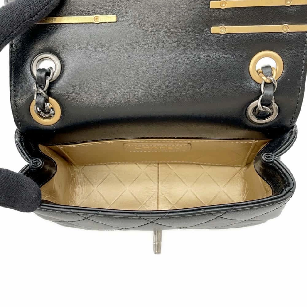 CHANEL Matelasse Bag Charm Single Flap Chain Shoulder BlackAS2978 Lambskin Size Mini