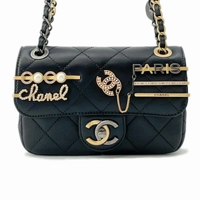 CHANEL Matelasse Bag Charm Single Flap Chain Shoulder BlackAS2978 Lambskin Size Mini