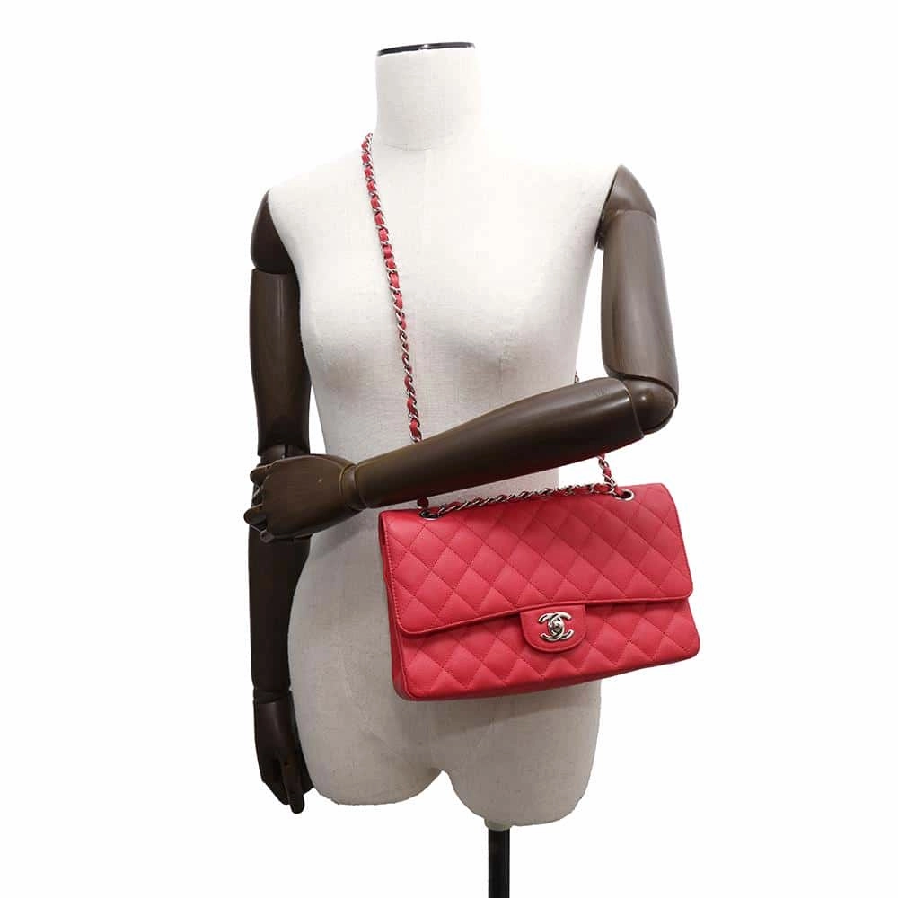 CHANEL Matelasse Double Flap ChainShoulder Bag RedA01112 Caviar Leather Size 25