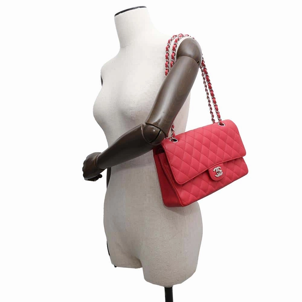 CHANEL Matelasse Double Flap ChainShoulder Bag RedA01112 Caviar Leather Size 25