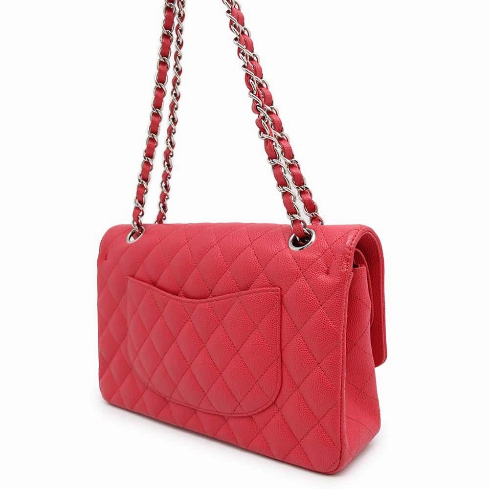 CHANEL Matelasse Double Flap ChainShoulder Bag RedA01112 Caviar Leather Size 25